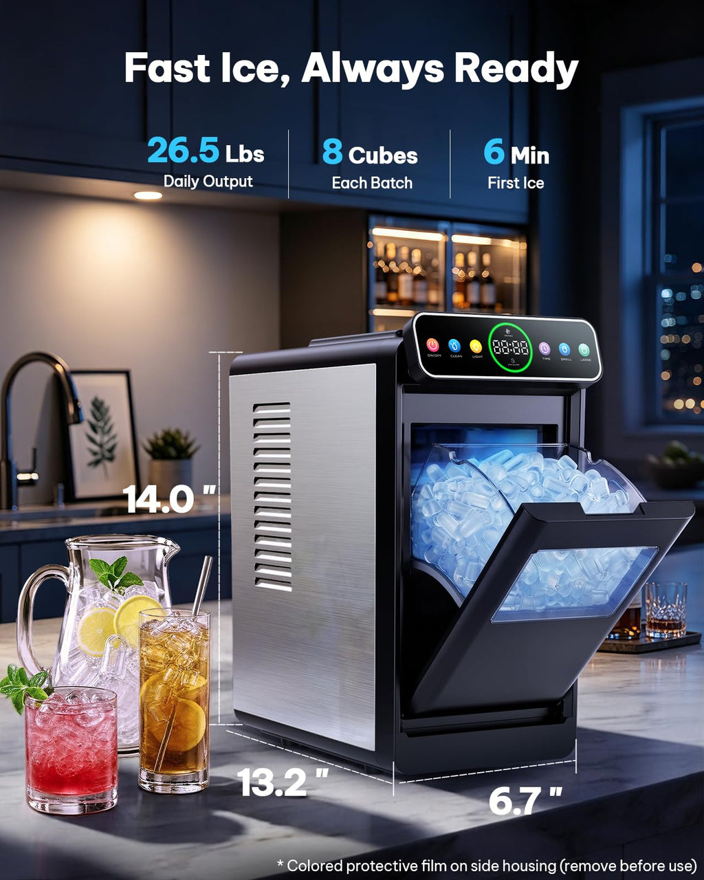 Silonn Ice Maker Countertop, Portable Ice Machine with Carry Handle, Self-Cleaning Ice Makers with Basket and Scoop, 9 Cubes in 6 Mins, 26 lbs per Day, Ideal for Home, Kitchen, Camping, RV