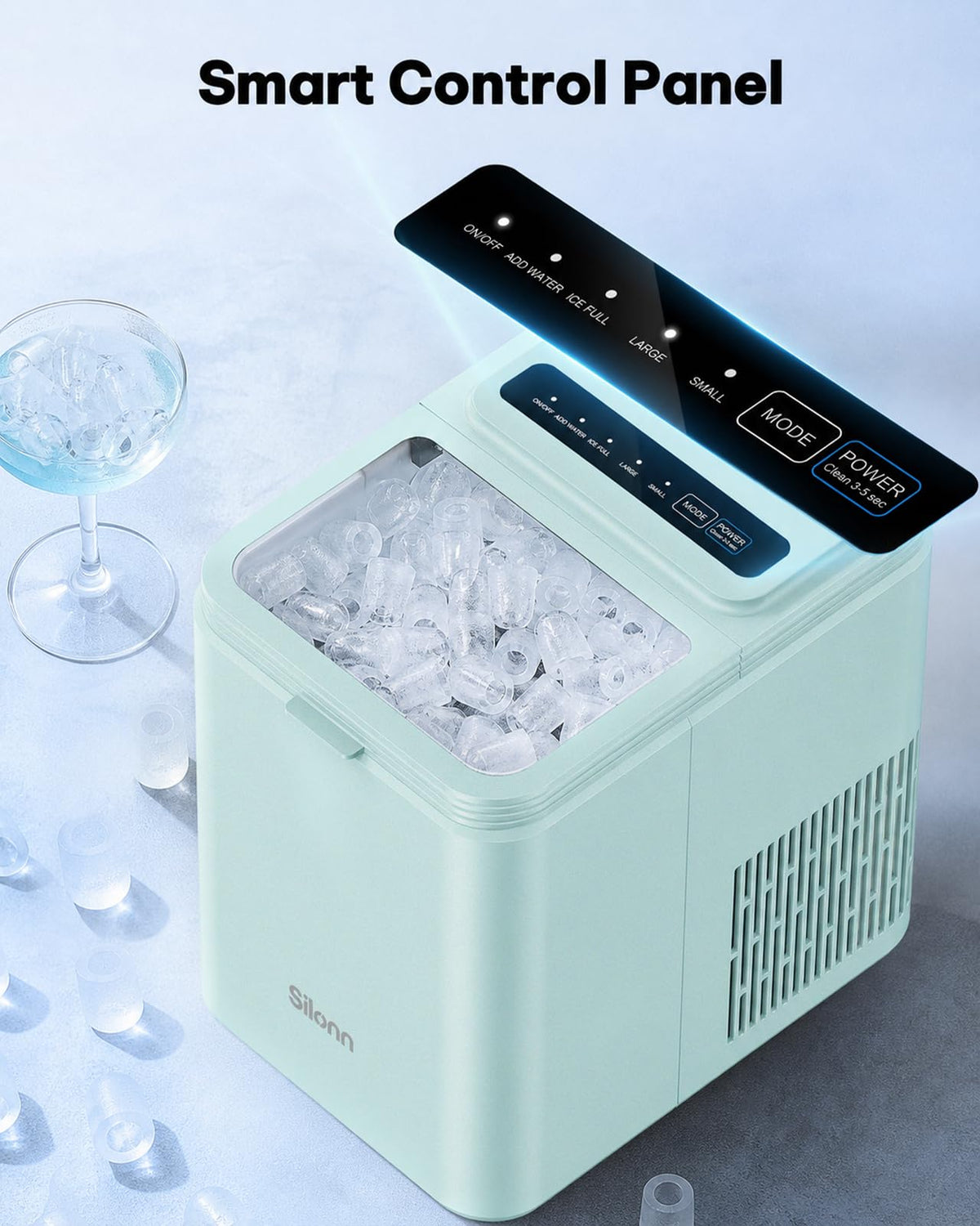 Silonn Ice Maker Countertop, Portable Ice Machine with Carry Handle, Self-Cleaning Ice Makers with Basket and Scoop, 9 Cubes in 6 Mins, 26 lbs per Day, Ideal for Home, Kitchen, Camping, RV