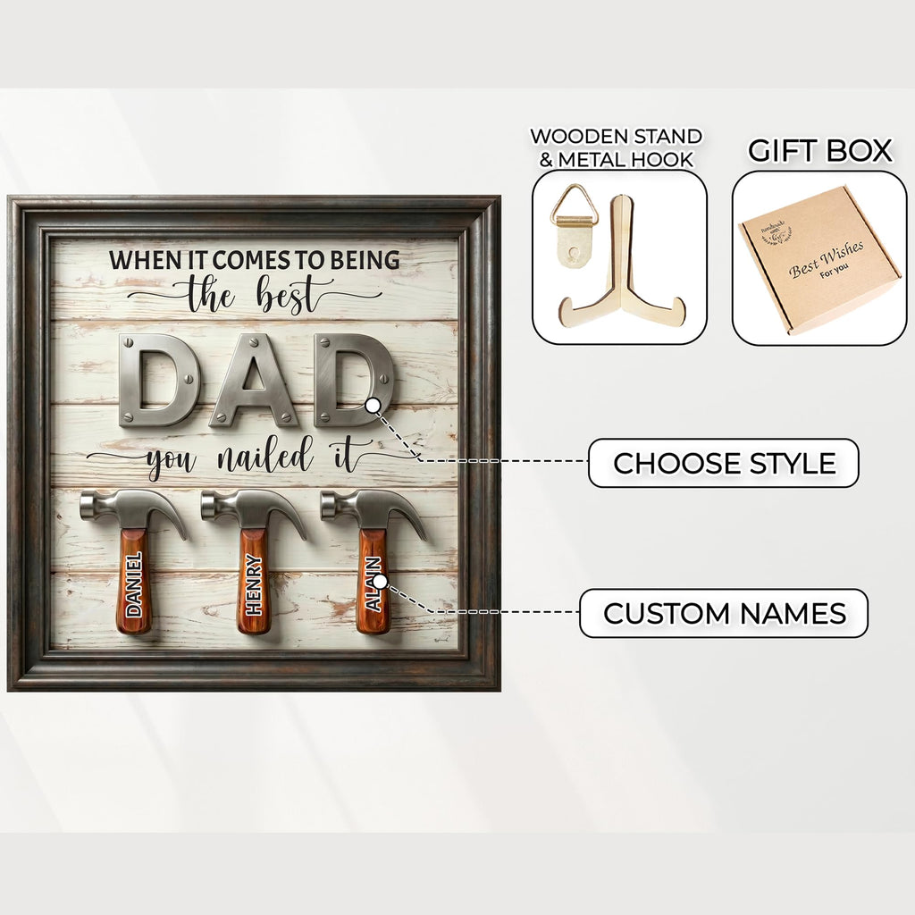 10" Best Dad Ever Hands Down Sign DIY Dad Gifts from Kids Handprint Kit with Acrylic Paint, Toddler Craft Birthday Gift Father's Day for Daddy, Papa Family Plaque with Daughter, Son Names HF90-D