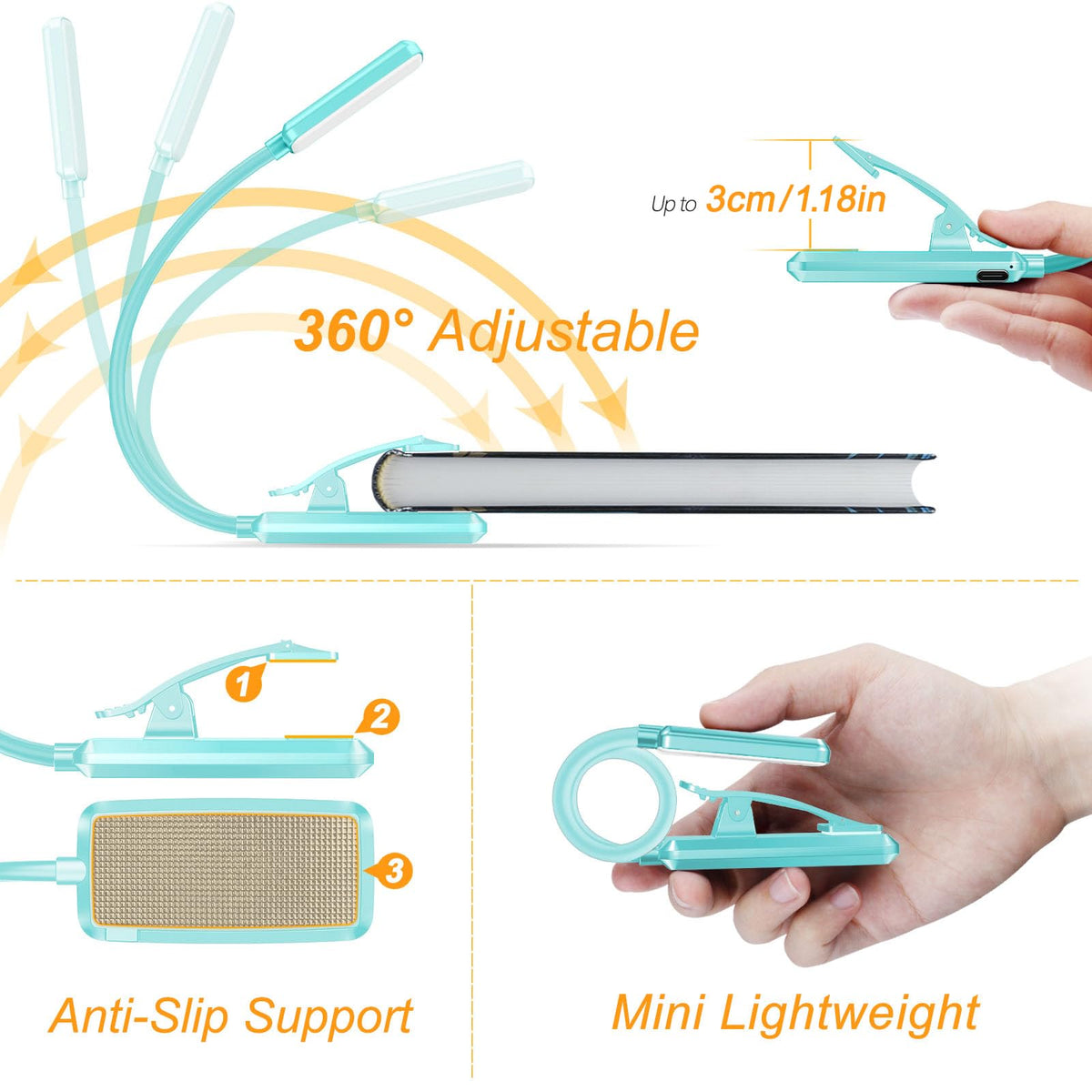Gritin 9 LED Rechargeable Book Light for Reading in Bed