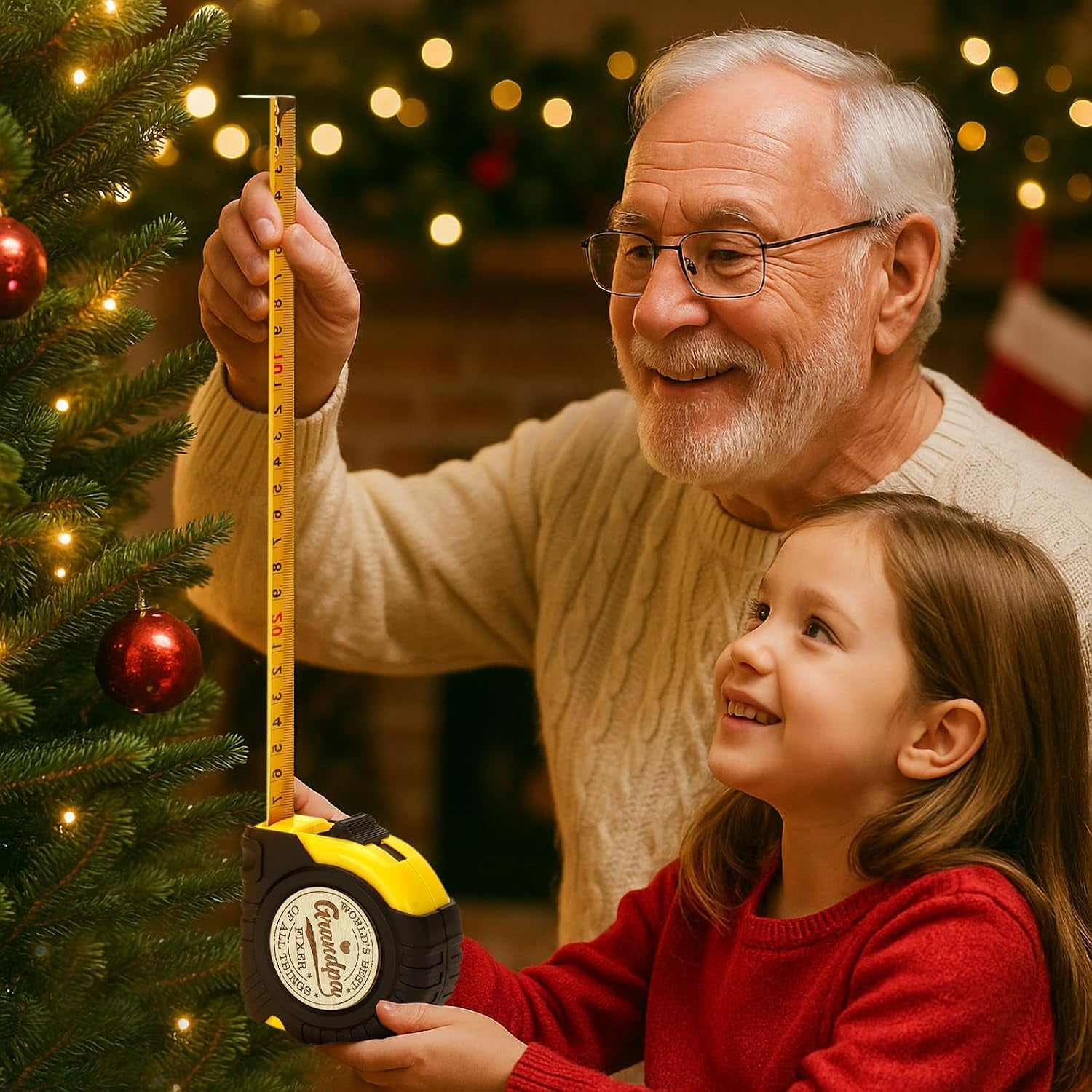 Fathers Day Grandpa Gifts from Granddaughter Grandson - Ideal Father'S Day Birthday Grandparents Day Gifts for Grandpa Grandfather from Grandkids - Funny Engraved Tape Measure 25 FT Ideas