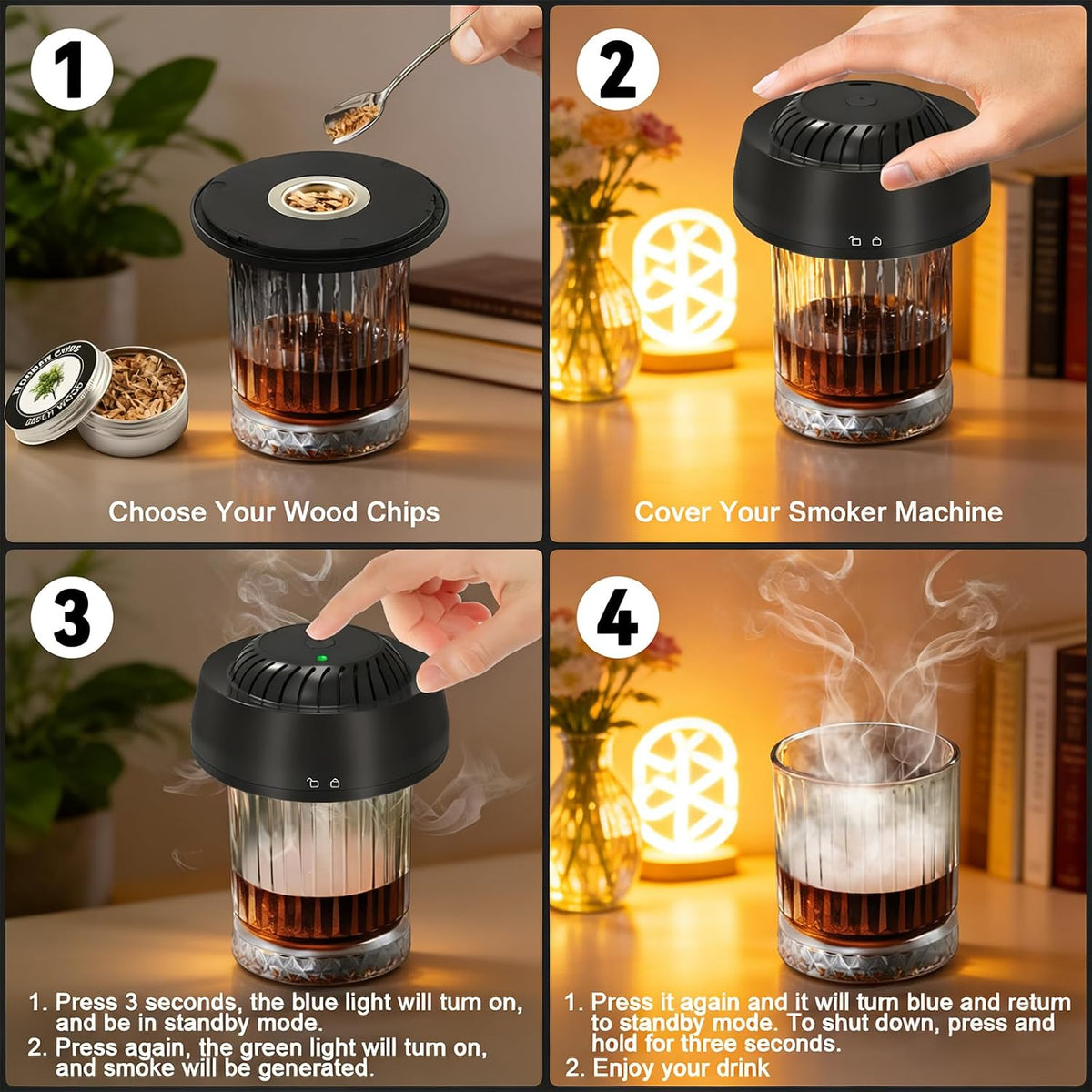 Electric Whiskey Smoker Kit, No Butane Needed, Electric Cocktail Smoker Infuser Kit with 6 Wood Chips Flavors, Birthday Gifts for Men, Dad, Husband