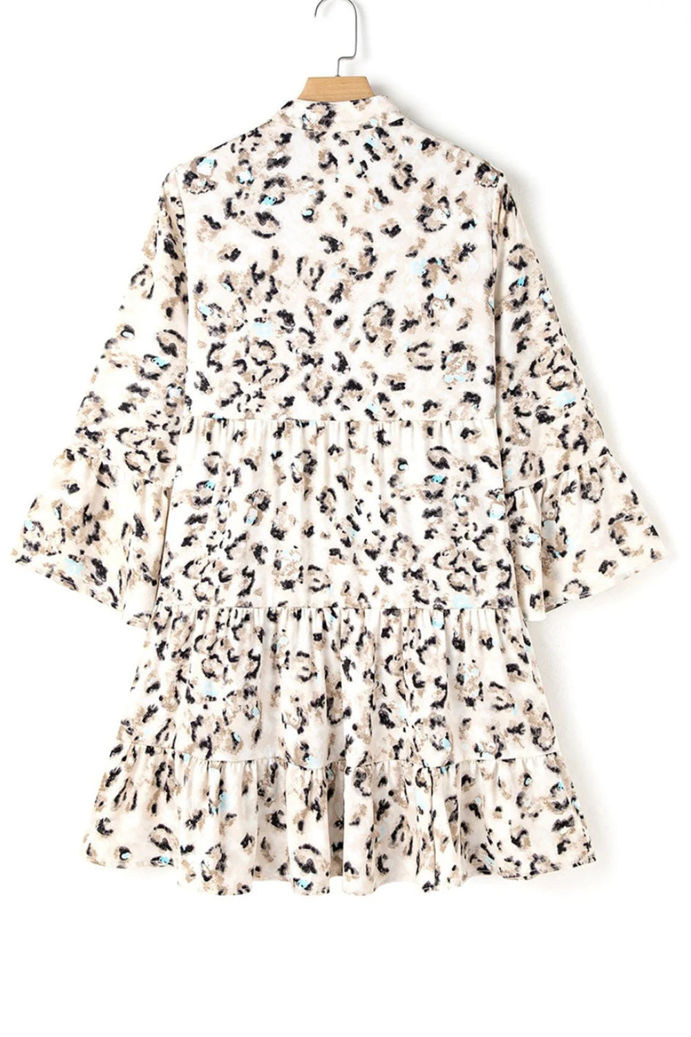 Leopard Notched Long Sleeve Tiered Dress Trendsi