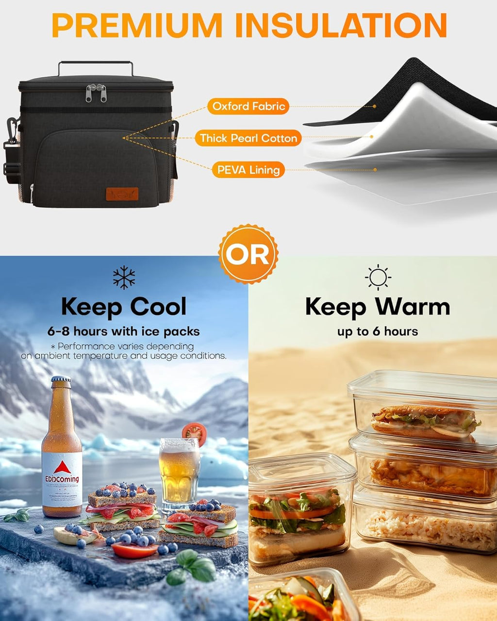 Insulated Lunch Box Men Women Leak-Proof Cooler Lunch Bag 9L