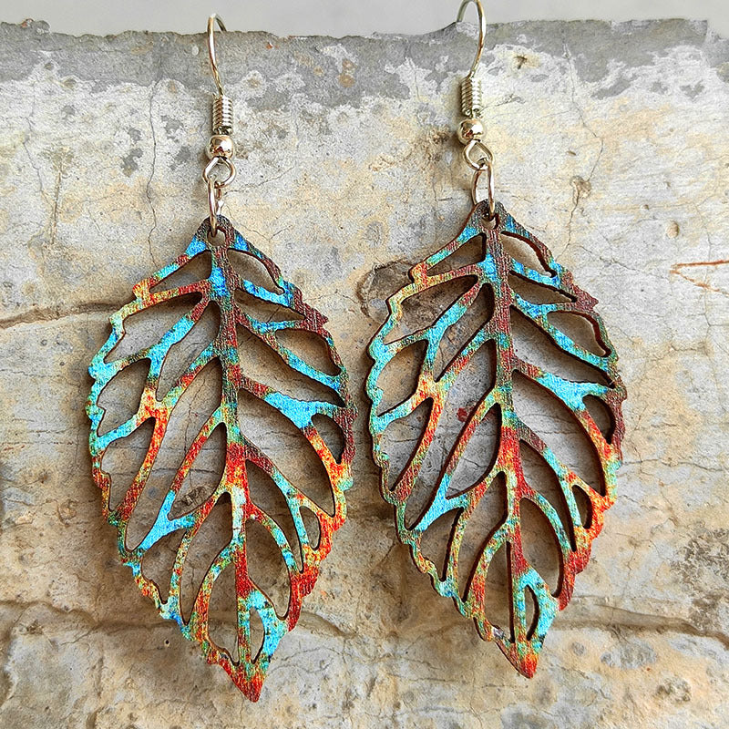 Leaf Shape Wooden Dangle Earrings Trendsi