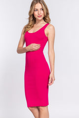 ACTIVE BASIC Ribbed Round Neck Tank Dress Trendsi