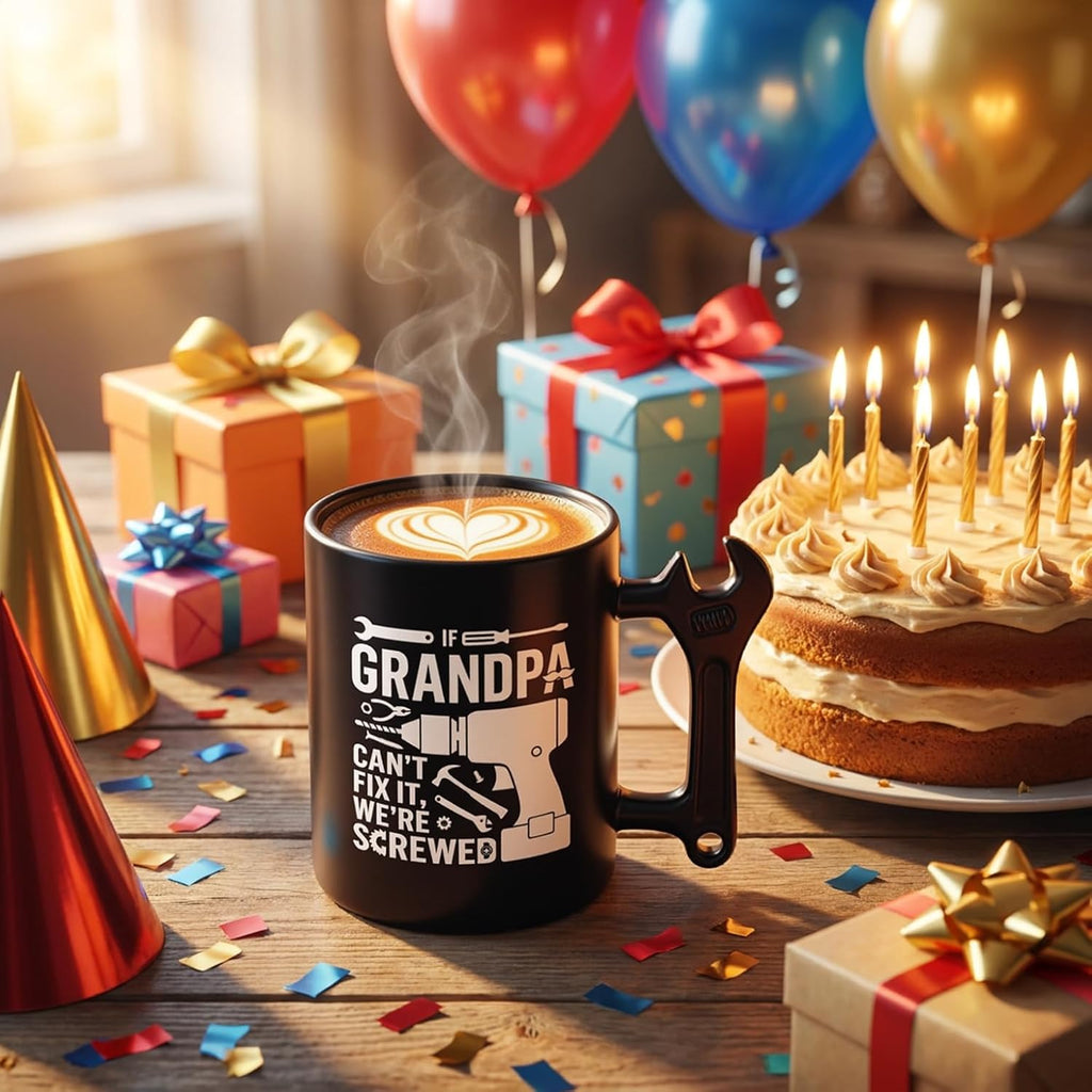 Funny Coffee Mug with Wrench Handle for Grandpa, Novelty Fathers Day Christmas Birthday Gifts for Grandpa Uncle Husband Brother Mechanic Tea Mug Present