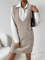 V-Neck Sleeveless Sweater Dress with Pockets Trendsi