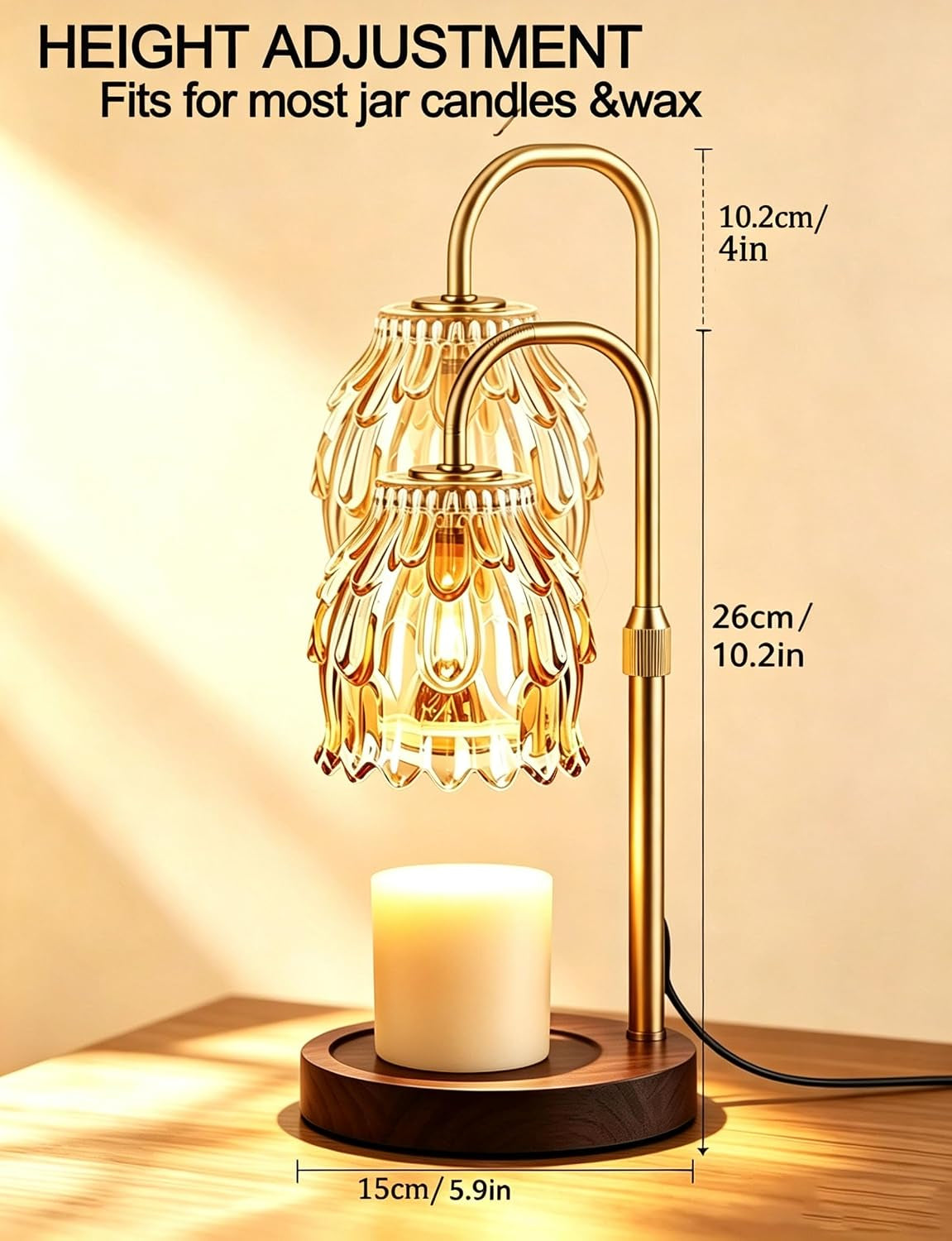 Candle Warmer Lamp, Height Adjustable with Timer & Dimmer, Flameless Wax Melter for Scented Jar Candles, Aromatherapy Fragrance Light, Housewarming Gift for Mom & Women, Bedroom Home Decor