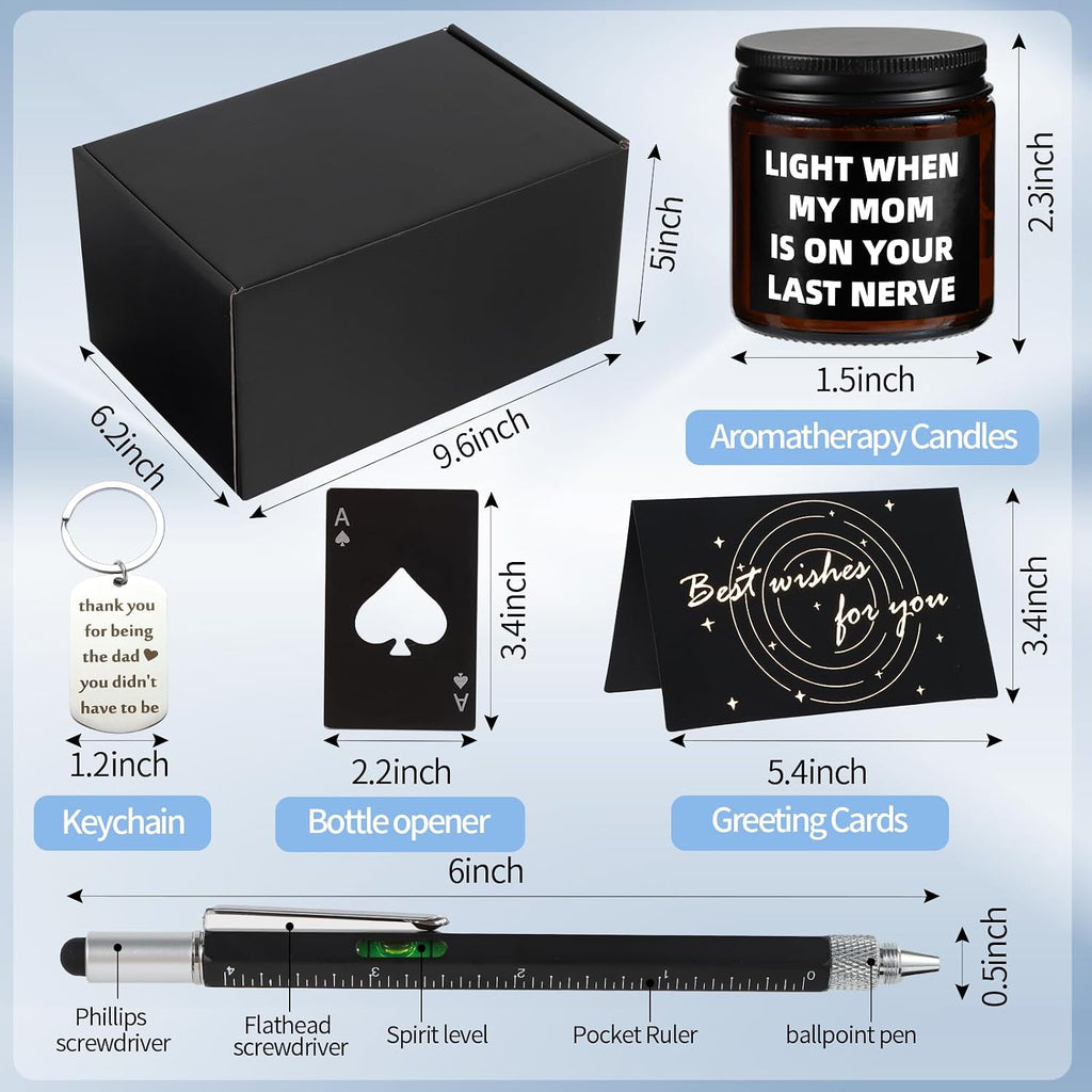 9 Pieces Bonus Dad Gift Set Best Bonus Dad Ever Gifts for Men with Tumbler Mens Socks Mens Baseball Cap Key Chain Card for Father Uncle for Christmas, Birthday
