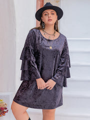 Plus Size Round Neck Flounce Sleeve Mini Dress Trendsi