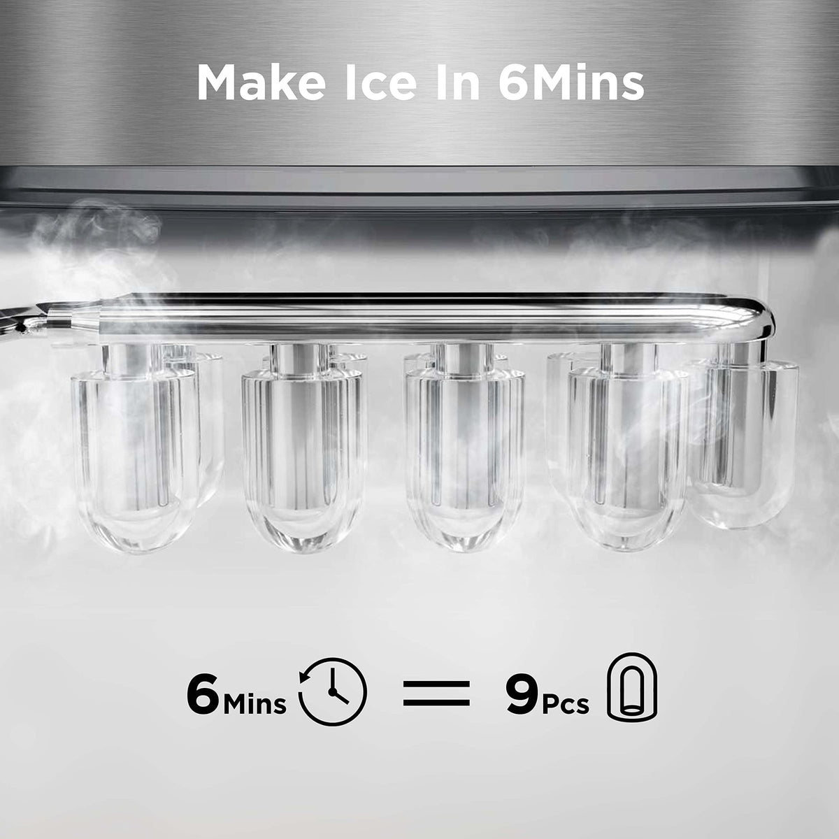 Silonn Ice Maker Countertop, Portable Ice Machine with Carry Handle, Self-Cleaning Ice Makers with Basket and Scoop, 9 Cubes in 6 Mins, 26 lbs per Day, Ideal for Home, Kitchen, Camping, RV