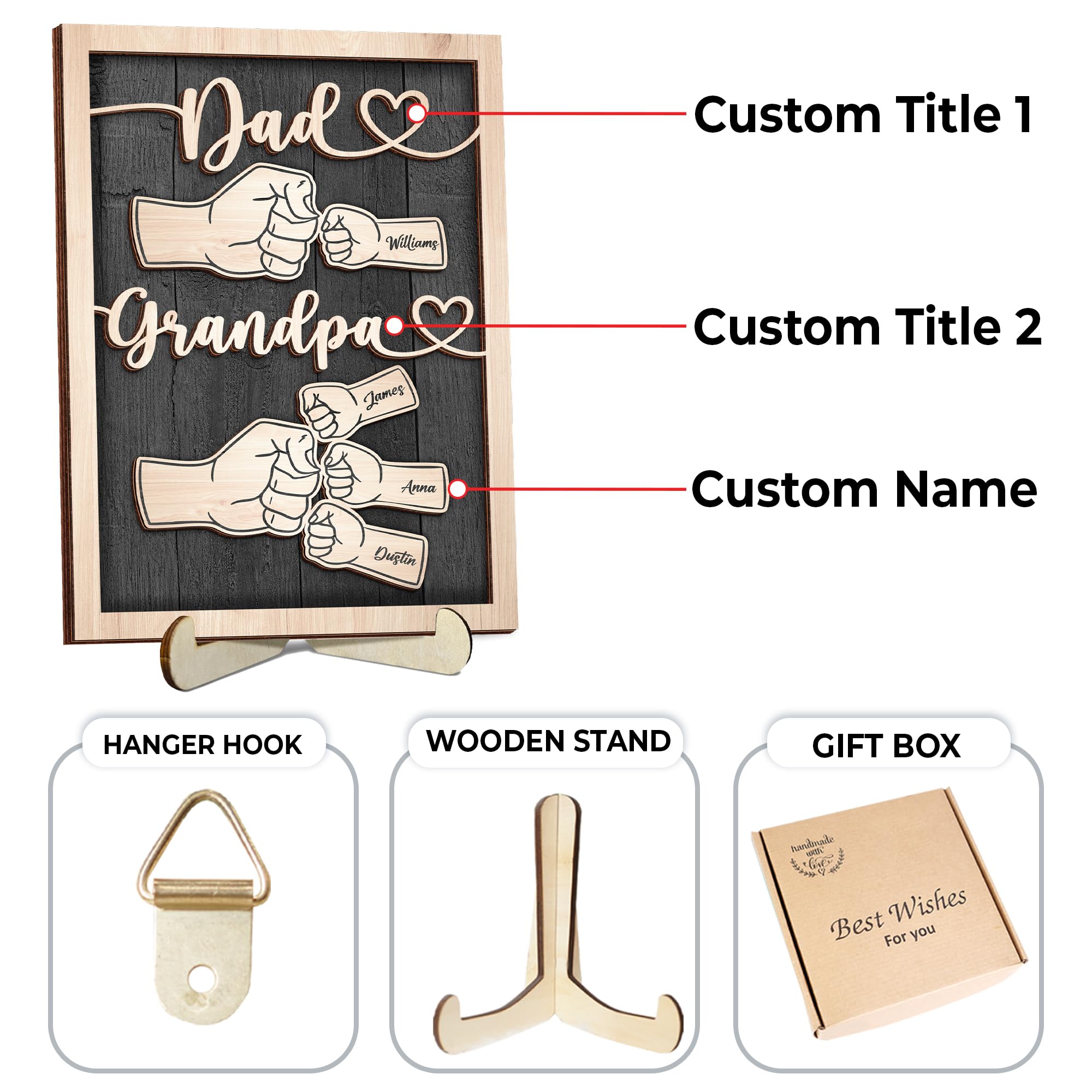 10" Best Dad Ever Hands Down Sign DIY Dad Gifts from Kids Handprint Kit with Acrylic Paint, Toddler Craft Birthday Gift Father's Day for Daddy, Papa Family Plaque with Daughter, Son Names HF90-D