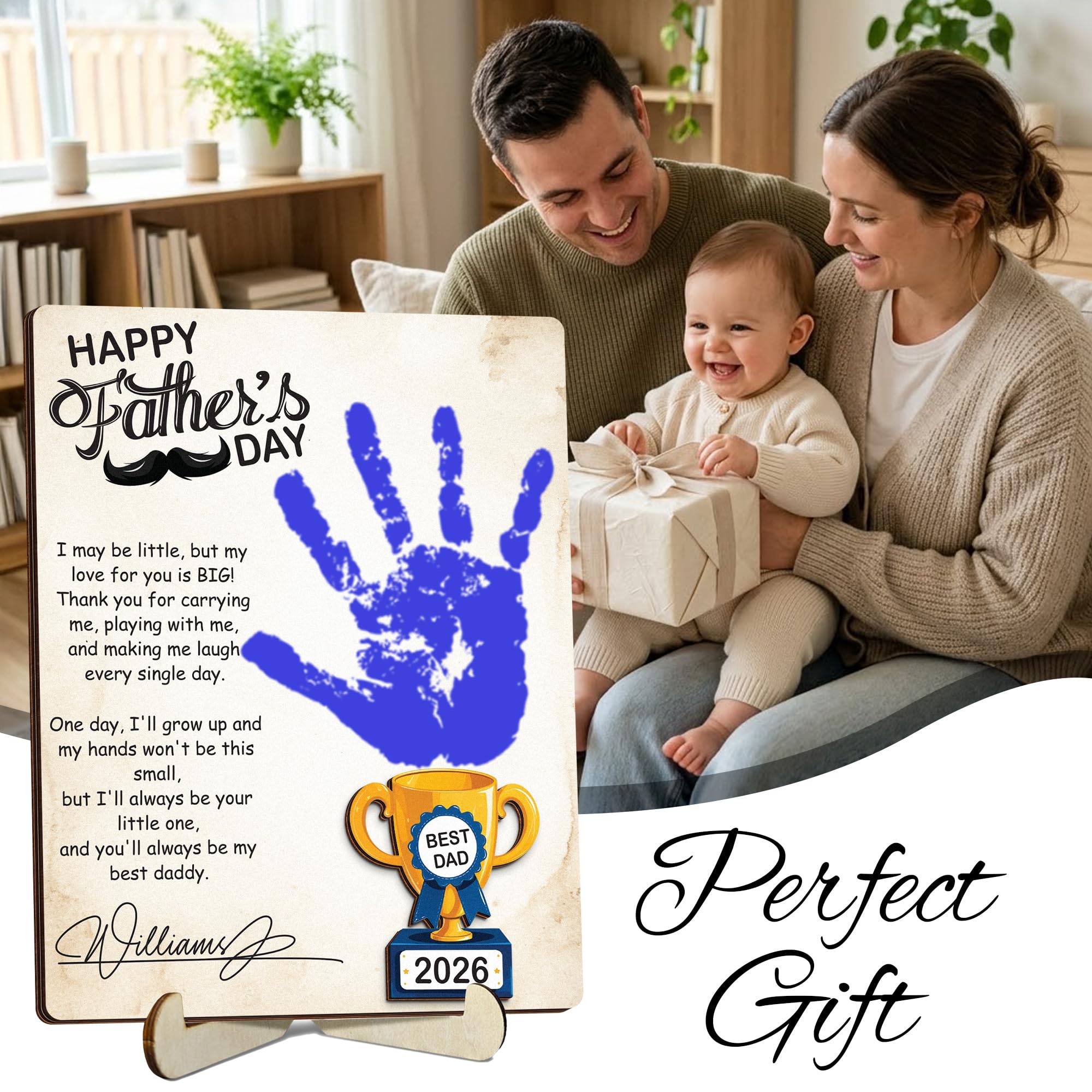 10" Best Dad Ever Hands Down Sign DIY Dad Gifts from Kids Handprint Kit with Acrylic Paint, Toddler Craft Birthday Gift Father's Day for Daddy, Papa Family Plaque with Daughter, Son Names HF90-D
