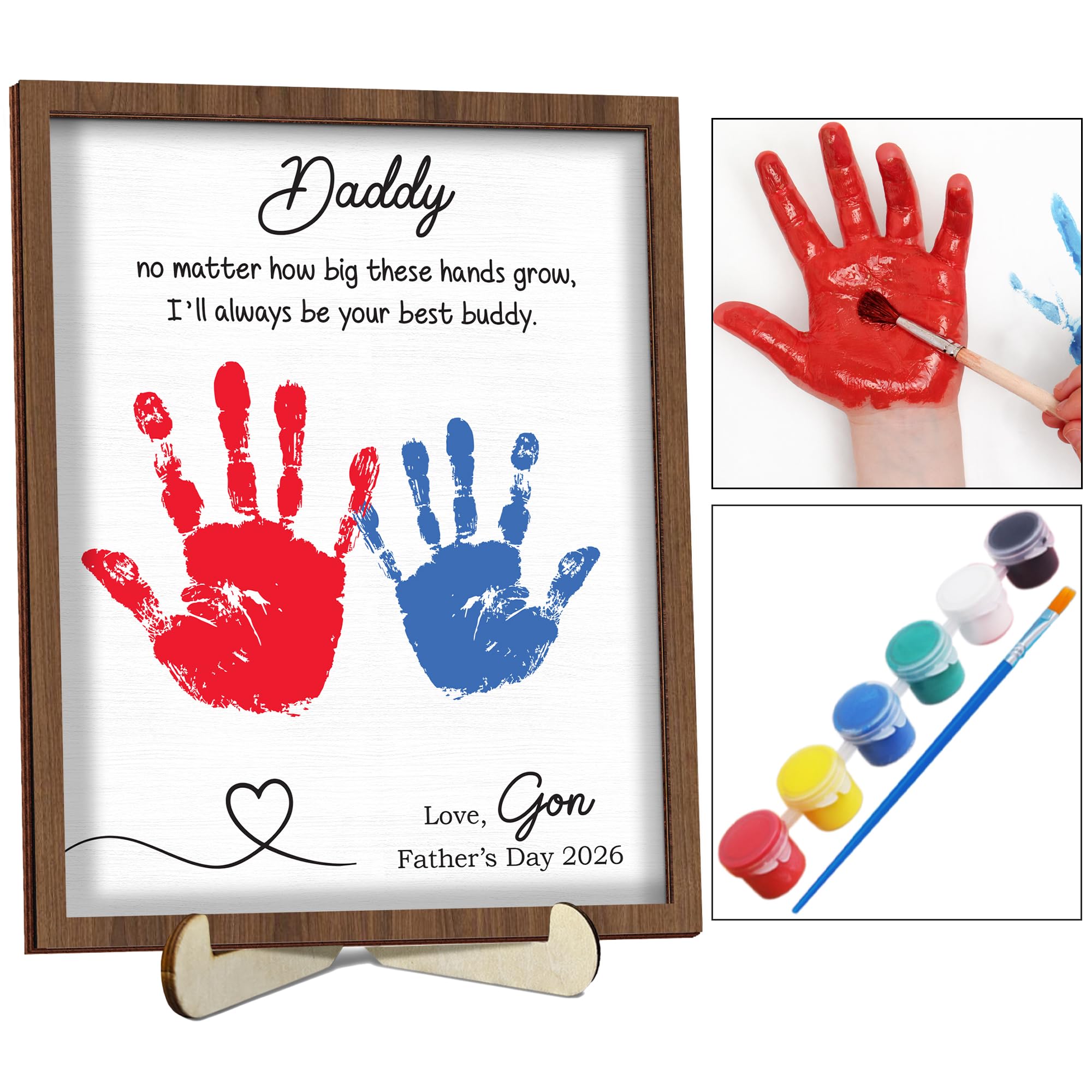 10" Best Dad Ever Hands Down Sign DIY Dad Gifts from Kids Handprint Kit with Acrylic Paint, Toddler Craft Birthday Gift Father's Day for Daddy, Papa Family Plaque with Daughter, Son Names HF90-D