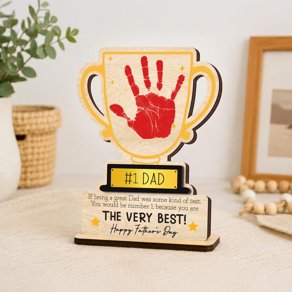10" Best Dad Ever Hands Down Sign DIY Dad Gifts from Kids Handprint Kit with Acrylic Paint, Toddler Craft Birthday Gift Father's Day for Daddy, Papa Family Plaque with Daughter, Son Names HF90-D