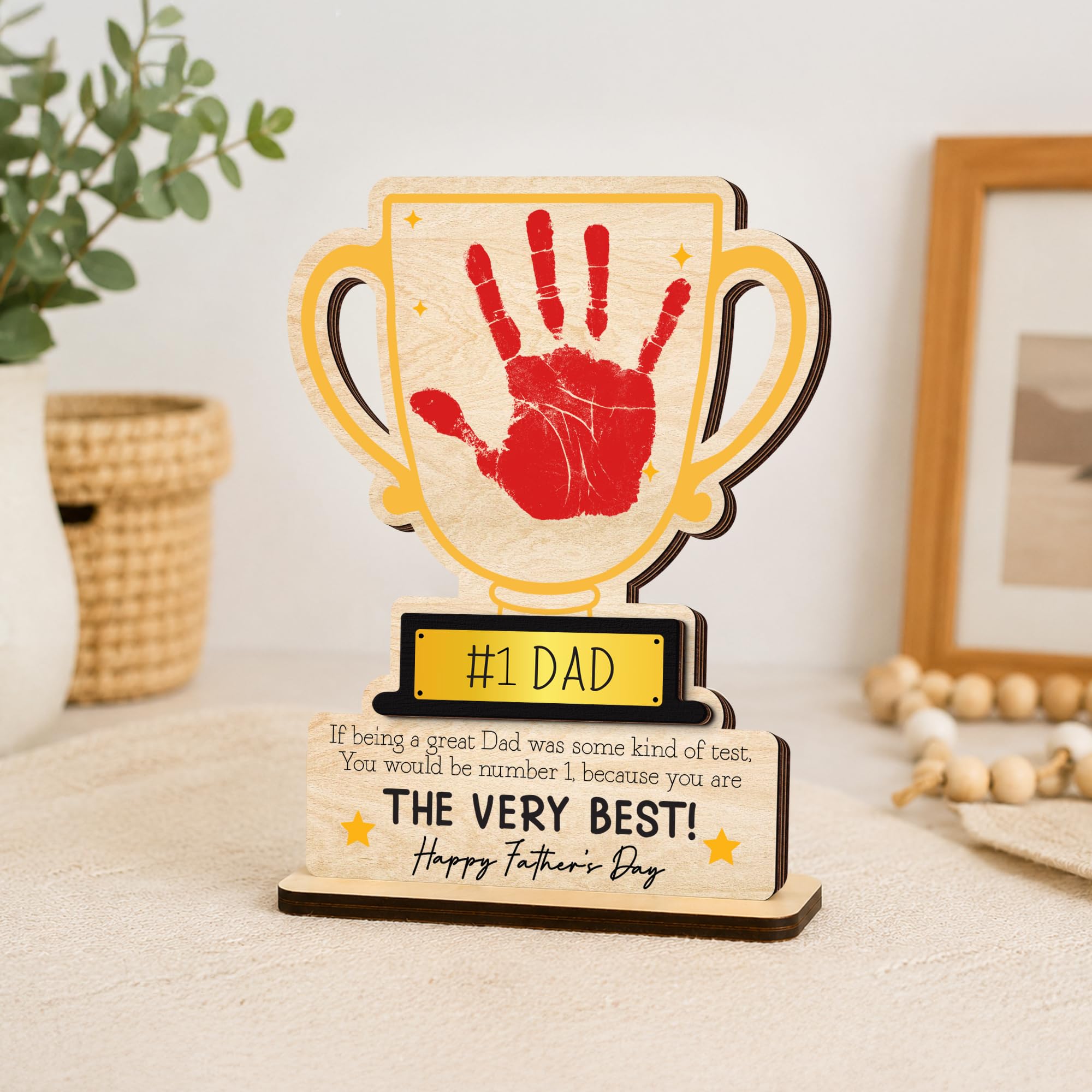 10" Best Dad Ever Hands Down Sign DIY Dad Gifts from Kids Handprint Kit with Acrylic Paint, Toddler Craft Birthday Gift Father's Day for Daddy, Papa Family Plaque with Daughter, Son Names HF90-D