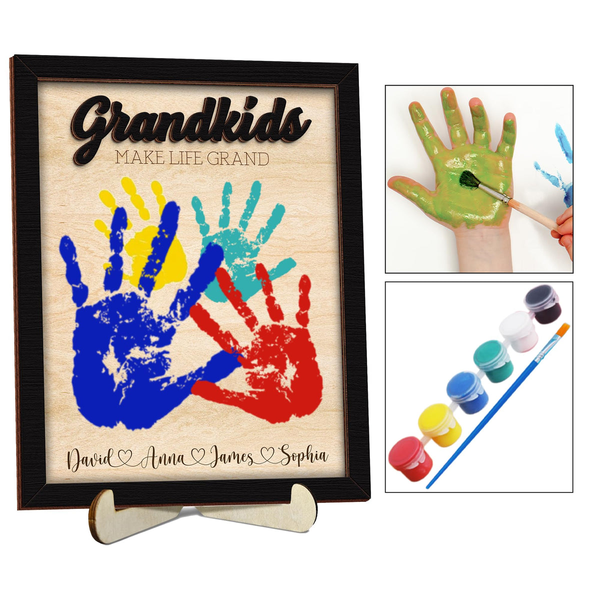 10" Best Dad Ever Hands Down Sign DIY Dad Gifts from Kids Handprint Kit with Acrylic Paint, Toddler Craft Birthday Gift Father's Day for Daddy, Papa Family Plaque with Daughter, Son Names HF90-D