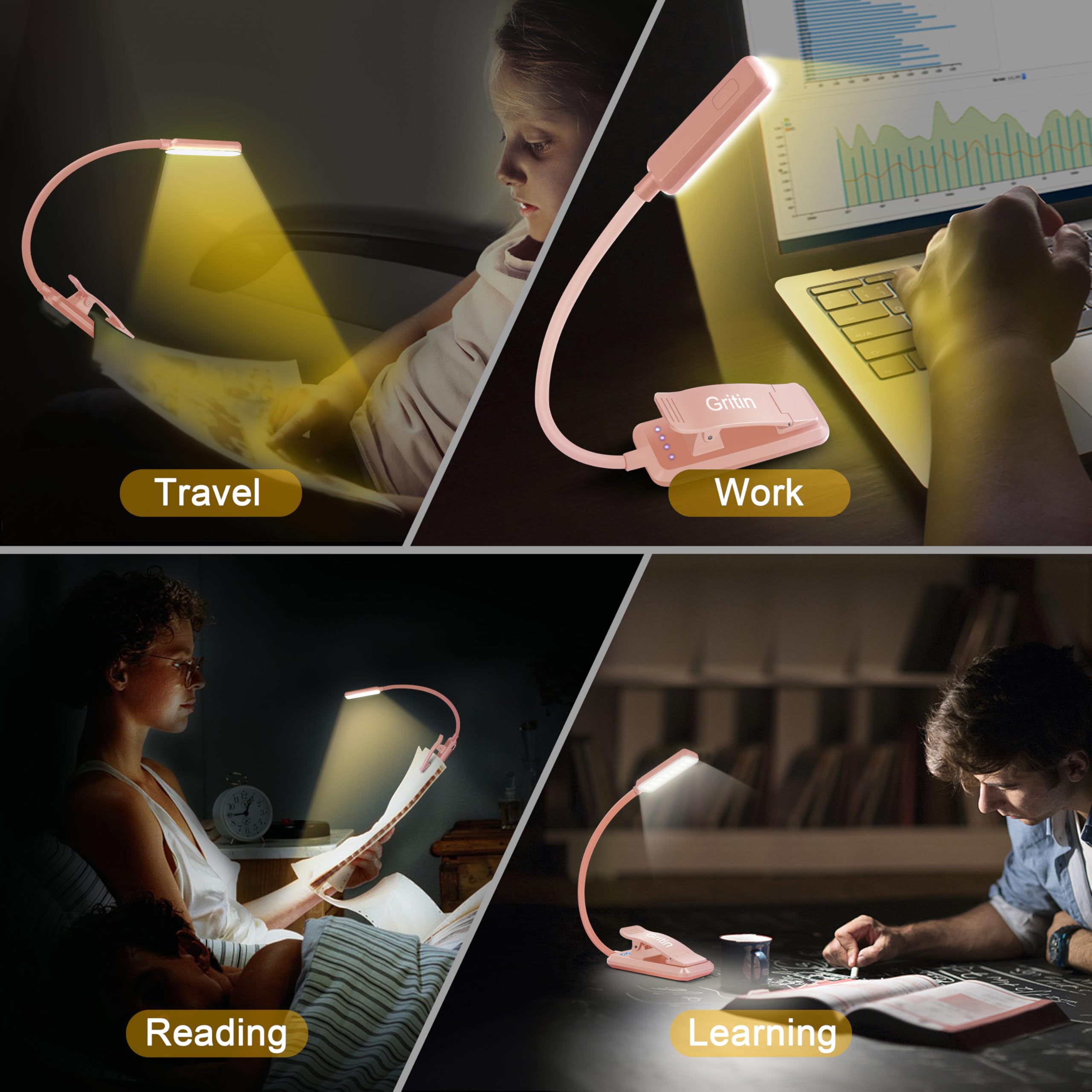 Gritin 9 LED Rechargeable Book Light for Reading in Bed