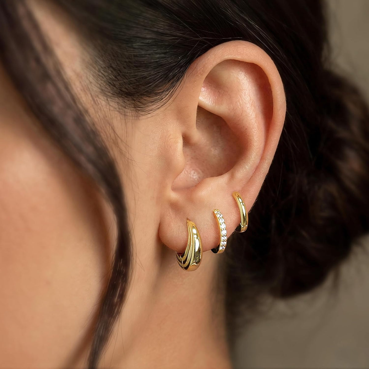 Small Sterling Silver Huggie Hoop Earrings Set for Women, Hypoallergenic 14K Gold Plated Hoops Stacks for Multiple Piercings, Dainty Cute Mini Lightweight Cartilage Studs Trendy Jewelry Gift
