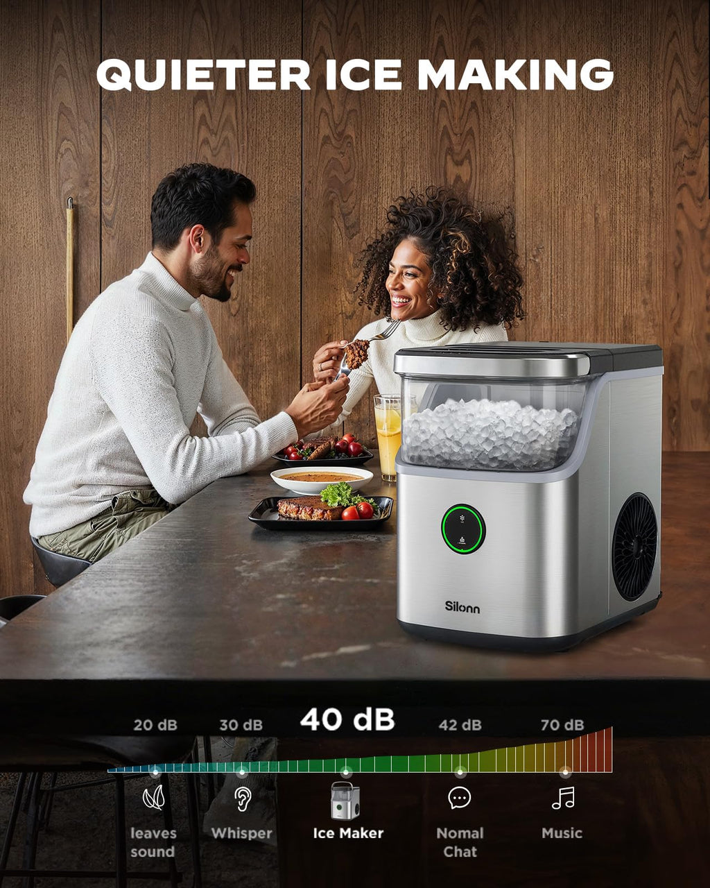 Silonn Ice Maker Countertop, Portable Ice Machine with Carry Handle, Self-Cleaning Ice Makers with Basket and Scoop, 9 Cubes in 6 Mins, 26 lbs per Day, Ideal for Home, Kitchen, Camping, RV