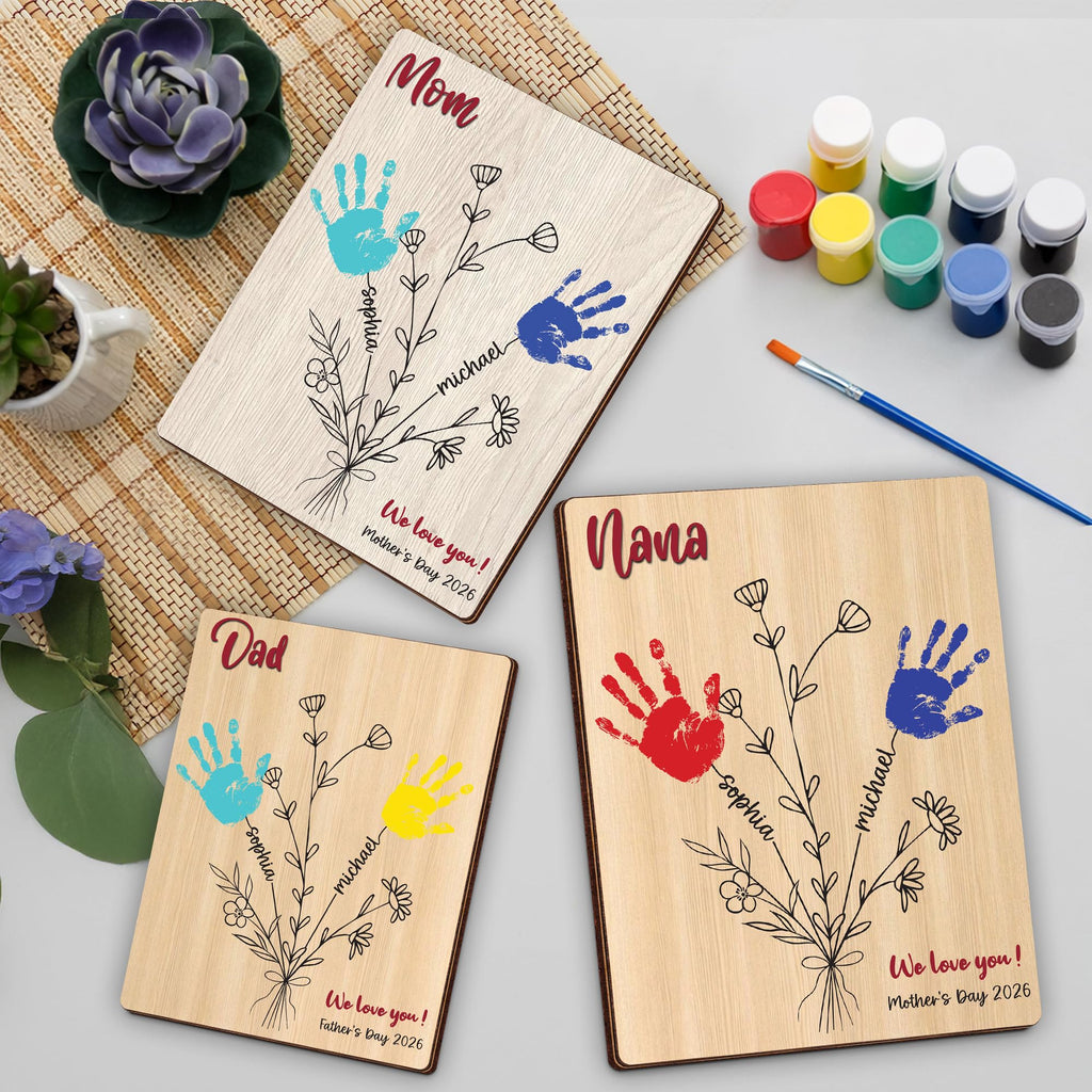 10" Best Dad Ever Hands Down Sign DIY Dad Gifts from Kids Handprint Kit with Acrylic Paint, Toddler Craft Birthday Gift Father's Day for Daddy, Papa Family Plaque with Daughter, Son Names HF90-D