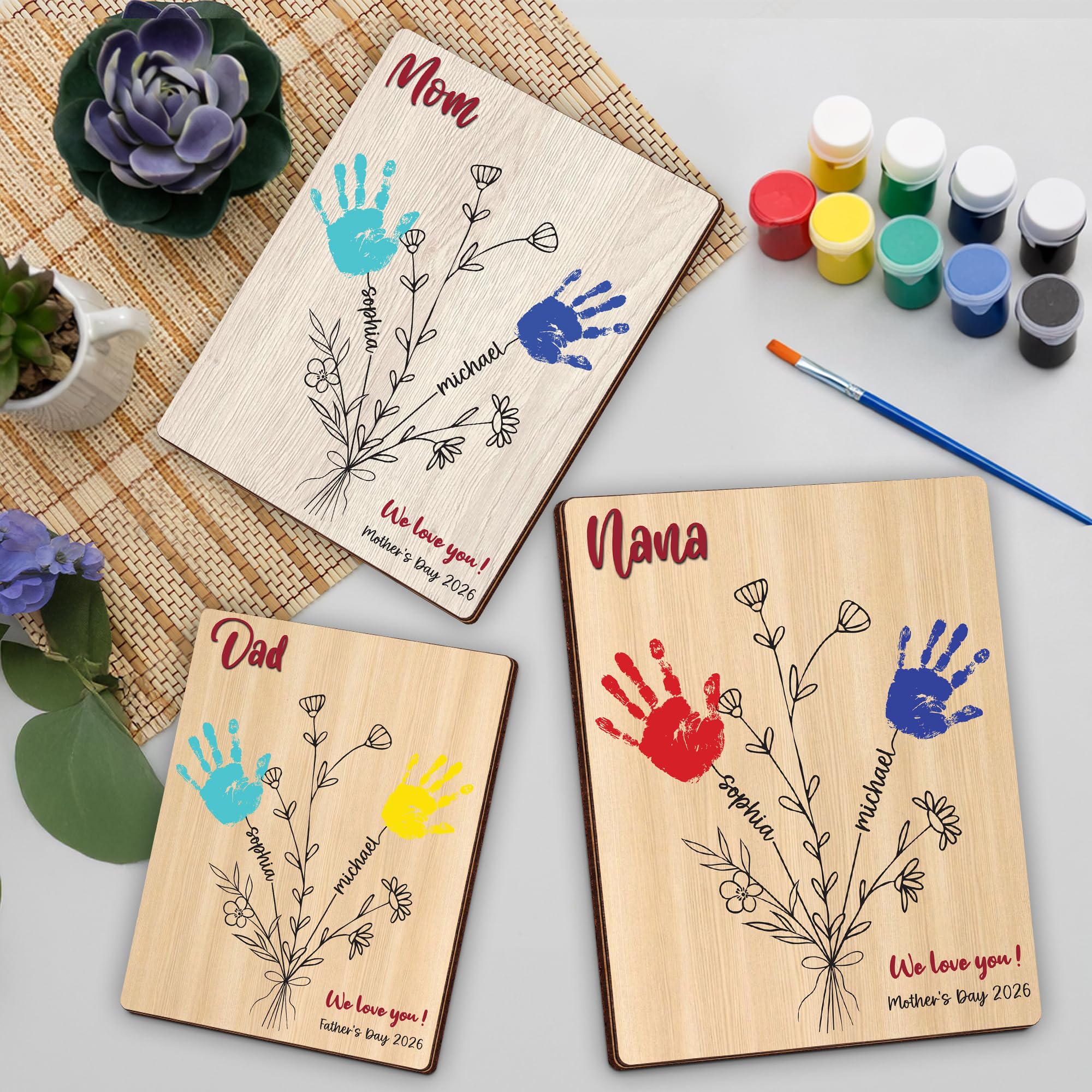 10" Best Dad Ever Hands Down Sign DIY Dad Gifts from Kids Handprint Kit with Acrylic Paint, Toddler Craft Birthday Gift Father's Day for Daddy, Papa Family Plaque with Daughter, Son Names HF90-D