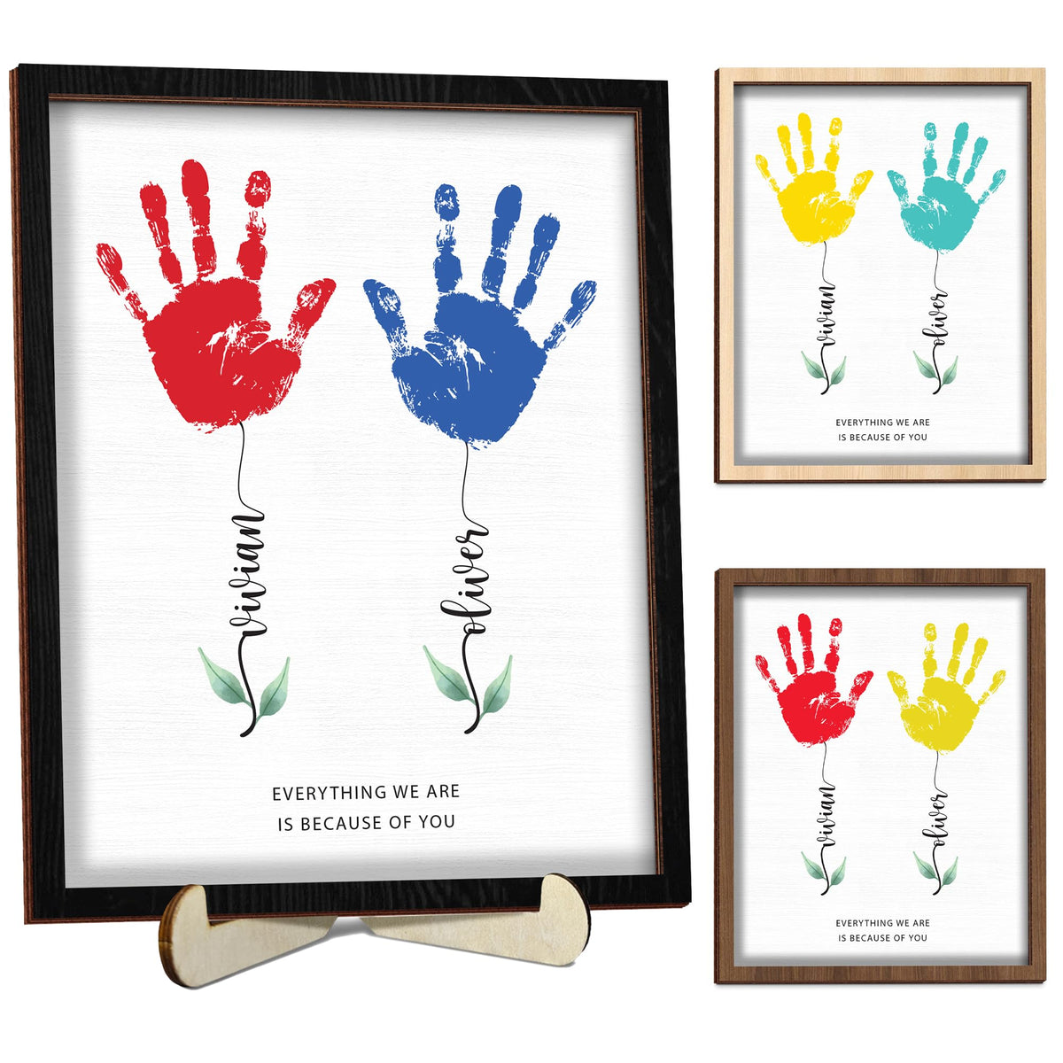 10" Best Dad Ever Hands Down Sign DIY Dad Gifts from Kids Handprint Kit with Acrylic Paint, Toddler Craft Birthday Gift Father's Day for Daddy, Papa Family Plaque with Daughter, Son Names HF90-D