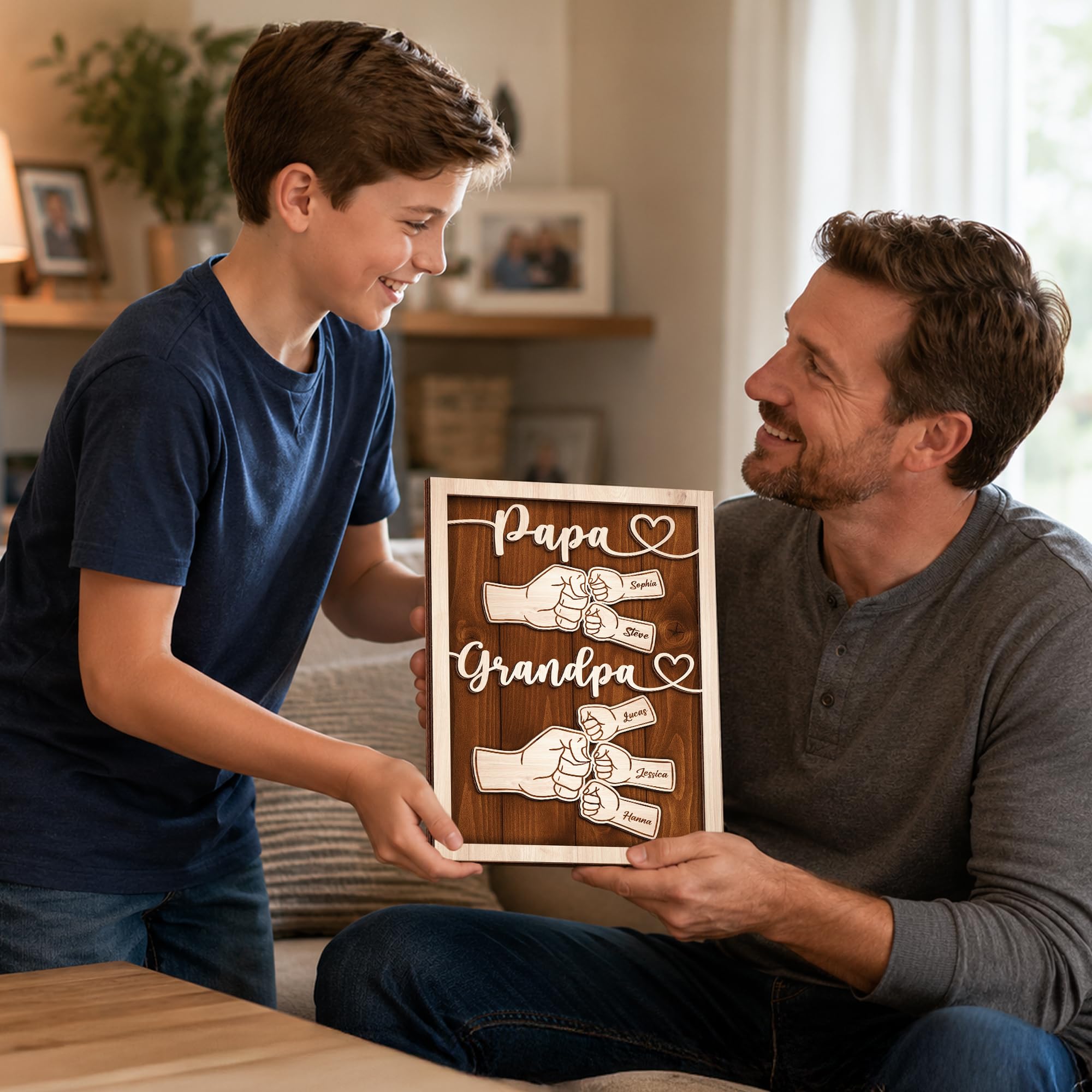 10" Best Dad Ever Hands Down Sign DIY Dad Gifts from Kids Handprint Kit with Acrylic Paint, Toddler Craft Birthday Gift Father's Day for Daddy, Papa Family Plaque with Daughter, Son Names HF90-D