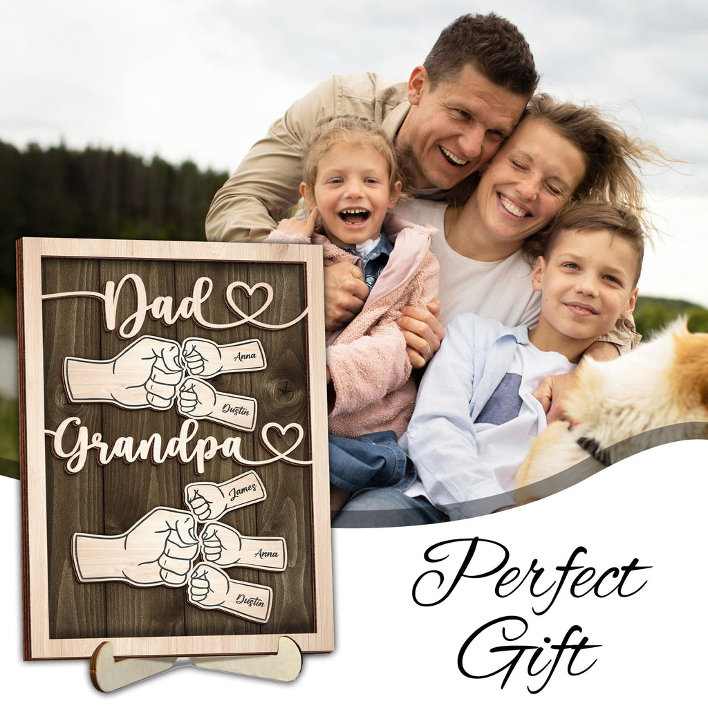 10" Best Dad Ever Hands Down Sign DIY Dad Gifts from Kids Handprint Kit with Acrylic Paint, Toddler Craft Birthday Gift Father's Day for Daddy, Papa Family Plaque with Daughter, Son Names HF90-D