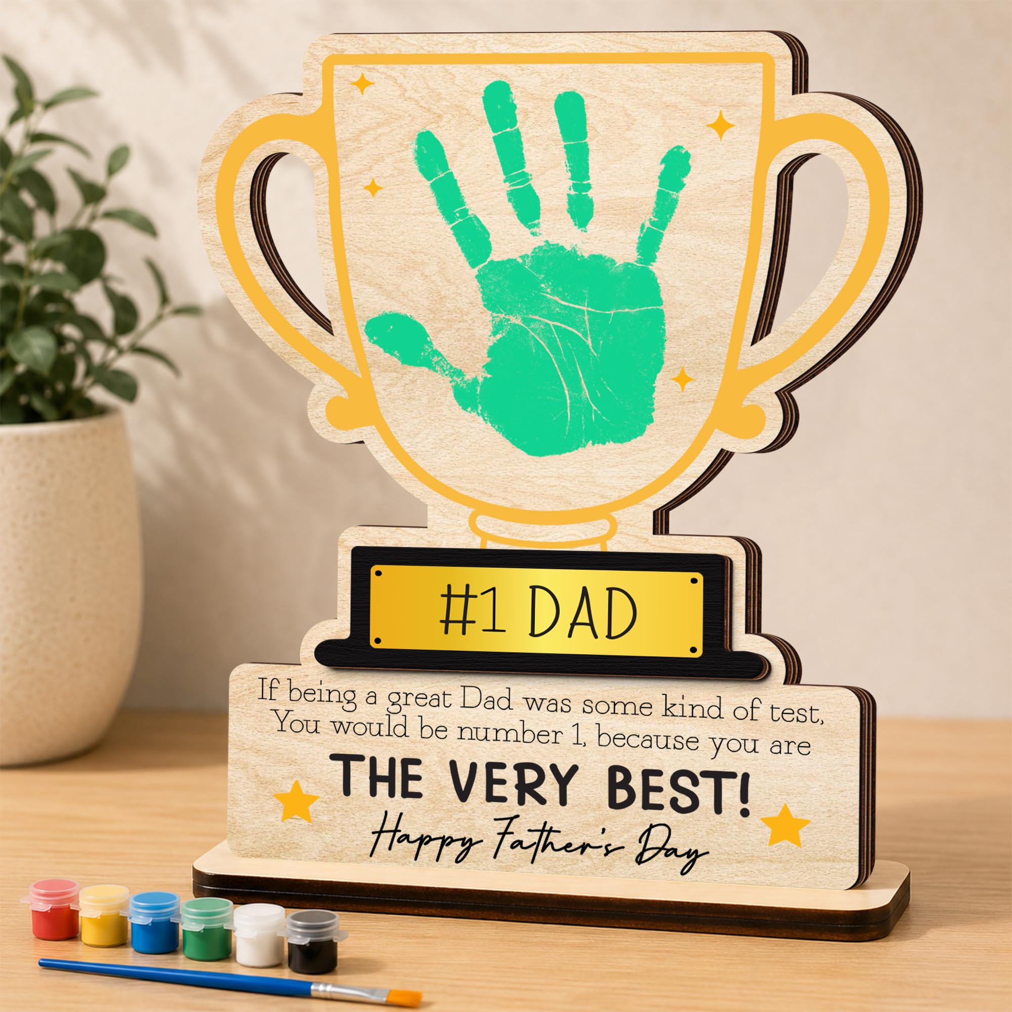 10" Best Dad Ever Hands Down Sign DIY Dad Gifts from Kids Handprint Kit with Acrylic Paint, Toddler Craft Birthday Gift Father's Day for Daddy, Papa Family Plaque with Daughter, Son Names HF90-D