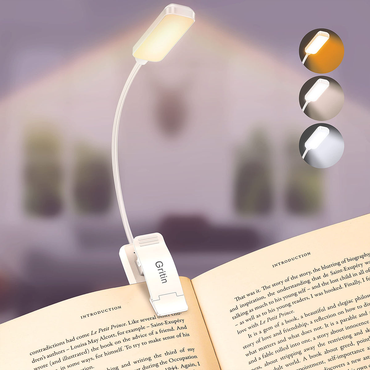 Gritin 9 LED Rechargeable Book Light for Reading in Bed