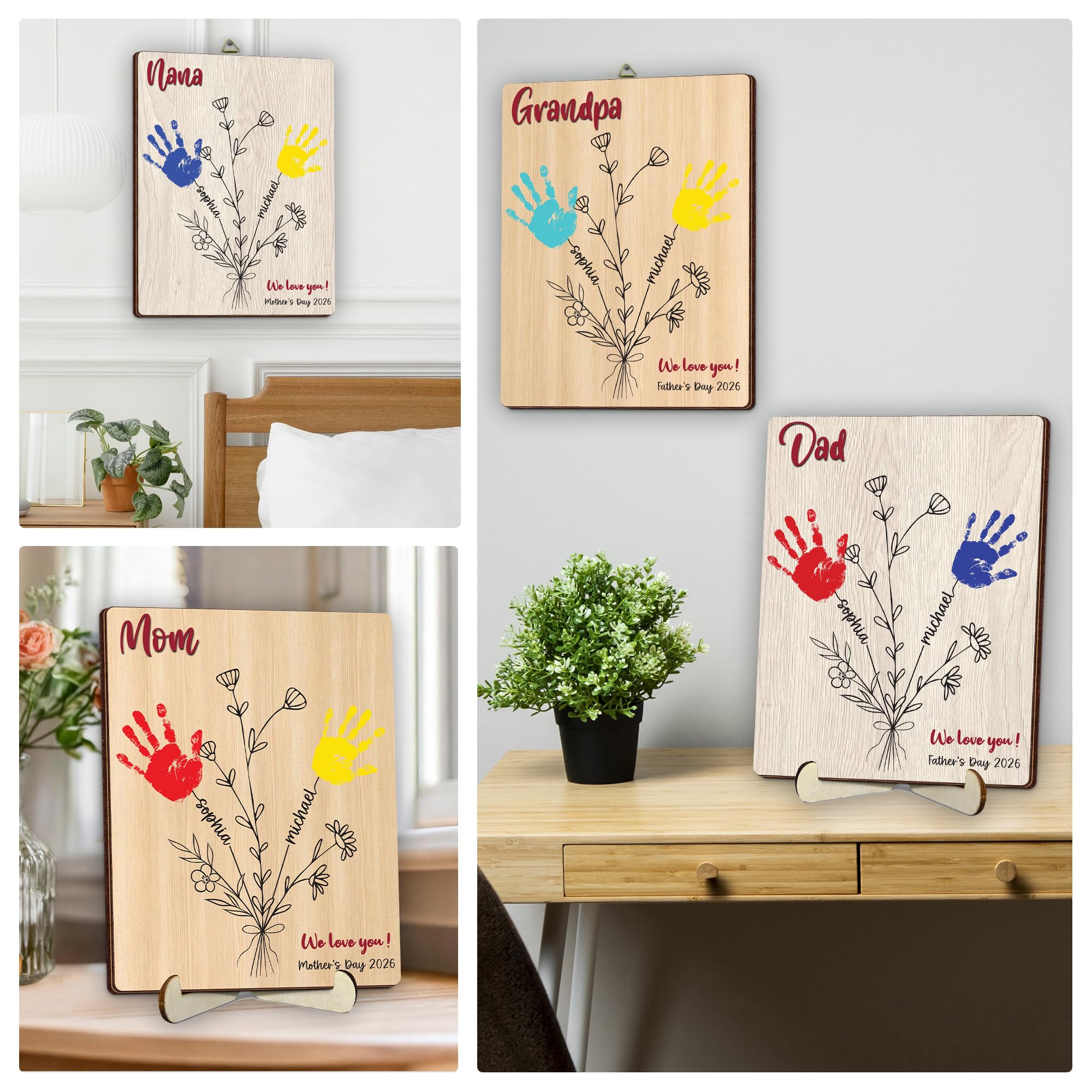 10" Best Dad Ever Hands Down Sign DIY Dad Gifts from Kids Handprint Kit with Acrylic Paint, Toddler Craft Birthday Gift Father's Day for Daddy, Papa Family Plaque with Daughter, Son Names HF90-D