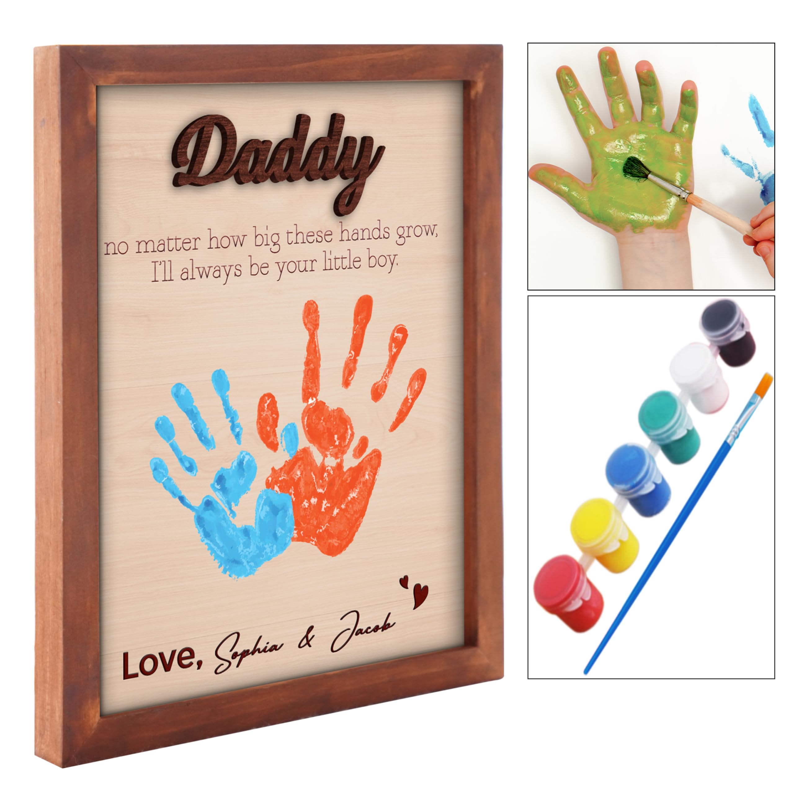 10" Best Dad Ever Hands Down Sign DIY Dad Gifts from Kids Handprint Kit with Acrylic Paint, Toddler Craft Birthday Gift Father's Day for Daddy, Papa Family Plaque with Daughter, Son Names HF90-D