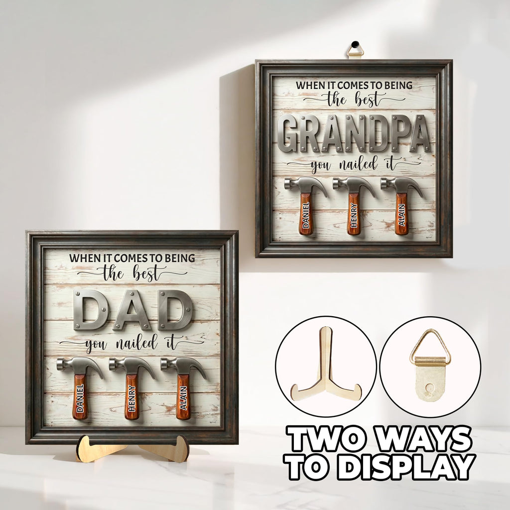 10" Best Dad Ever Hands Down Sign DIY Dad Gifts from Kids Handprint Kit with Acrylic Paint, Toddler Craft Birthday Gift Father's Day for Daddy, Papa Family Plaque with Daughter, Son Names HF90-D