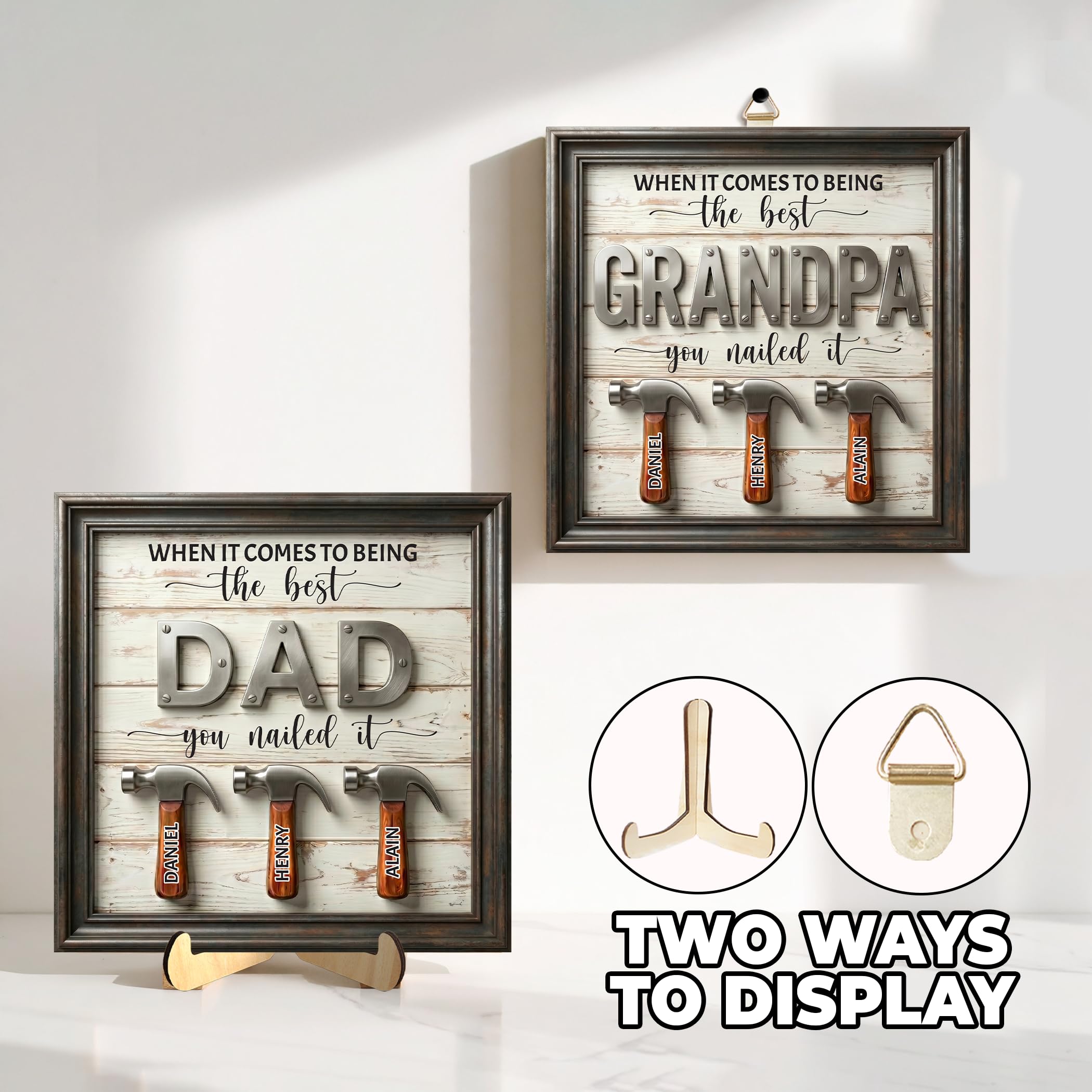 10" Best Dad Ever Hands Down Sign DIY Dad Gifts from Kids Handprint Kit with Acrylic Paint, Toddler Craft Birthday Gift Father's Day for Daddy, Papa Family Plaque with Daughter, Son Names HF90-D