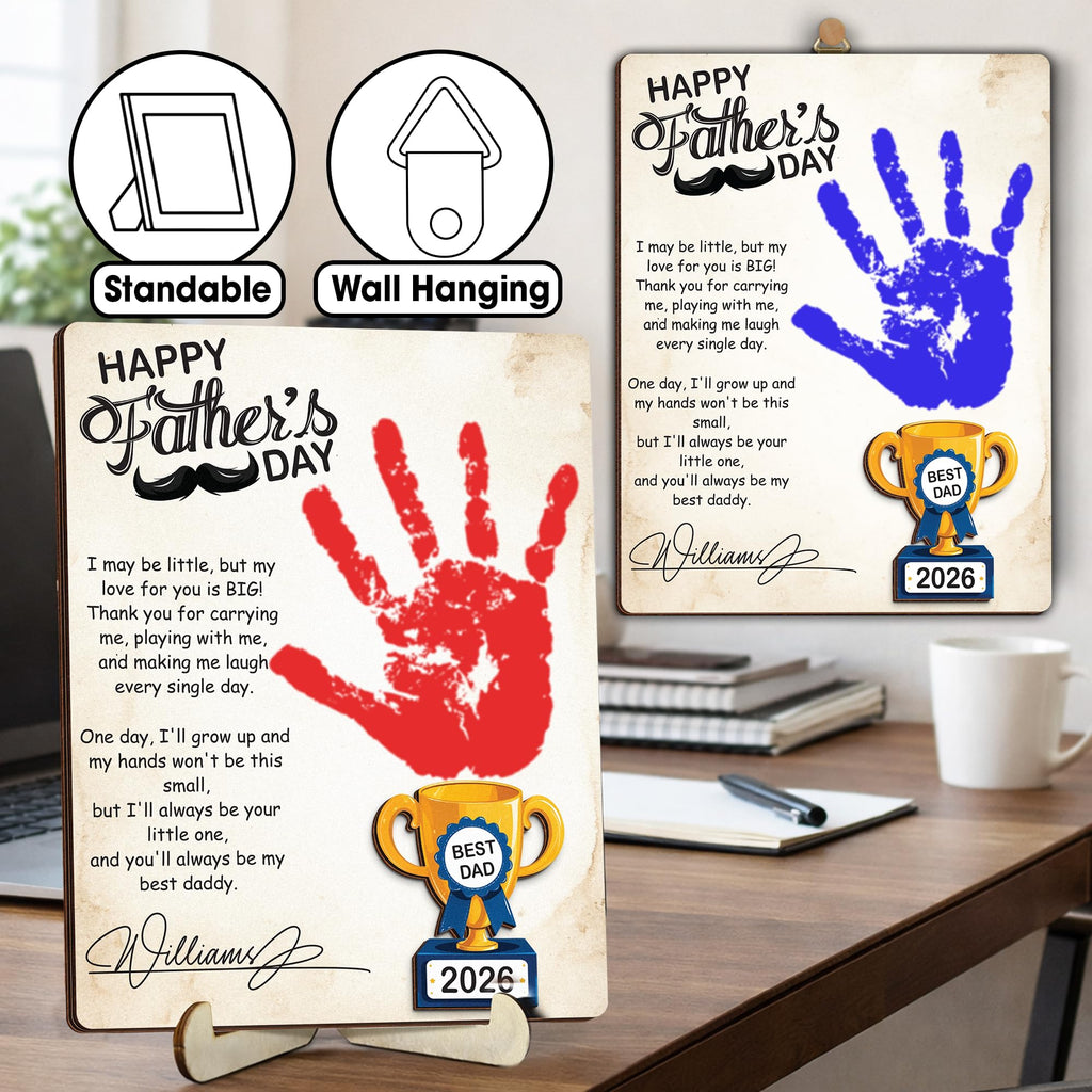 10" Best Dad Ever Hands Down Sign DIY Dad Gifts from Kids Handprint Kit with Acrylic Paint, Toddler Craft Birthday Gift Father's Day for Daddy, Papa Family Plaque with Daughter, Son Names HF90-D