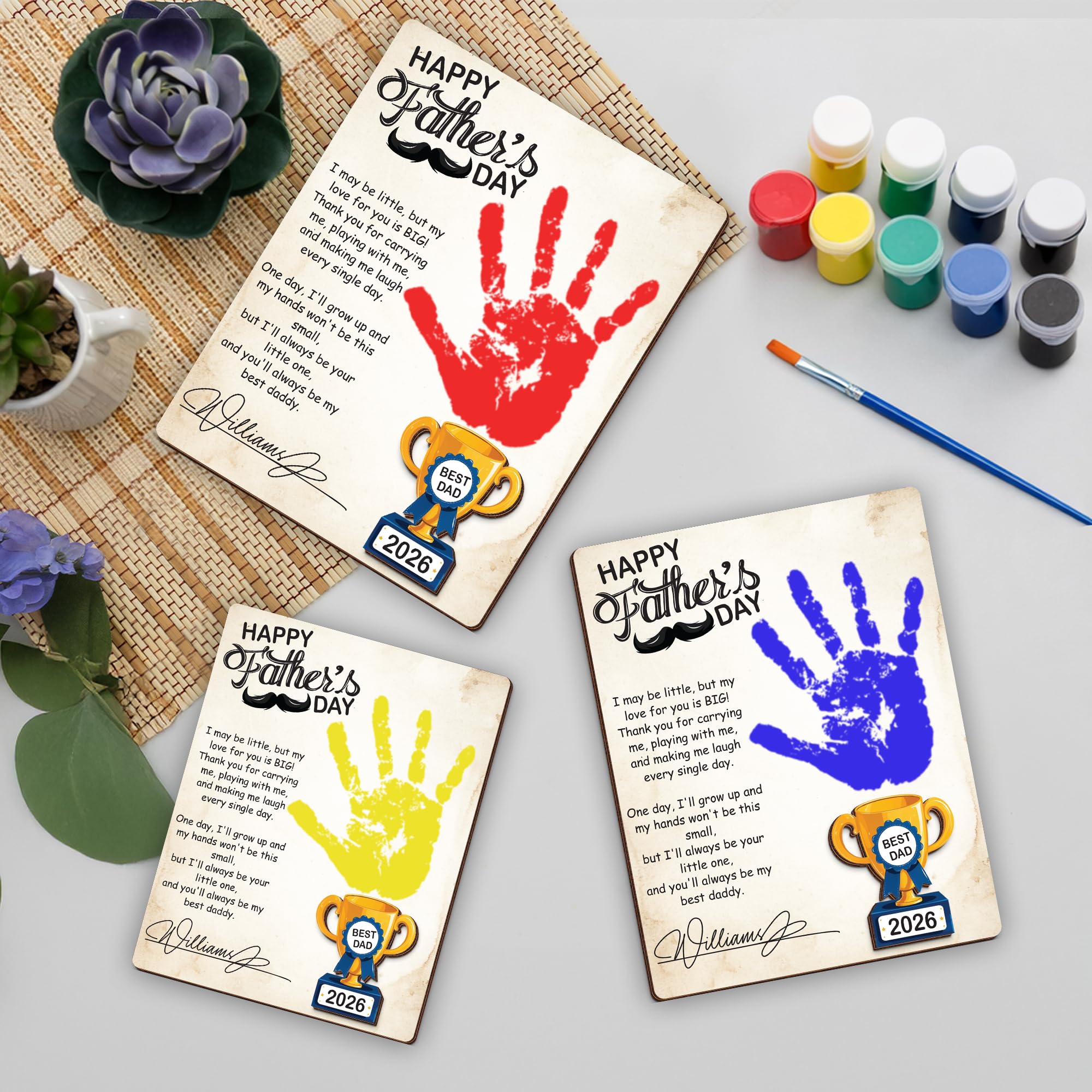 10" Best Dad Ever Hands Down Sign DIY Dad Gifts from Kids Handprint Kit with Acrylic Paint, Toddler Craft Birthday Gift Father's Day for Daddy, Papa Family Plaque with Daughter, Son Names HF90-D