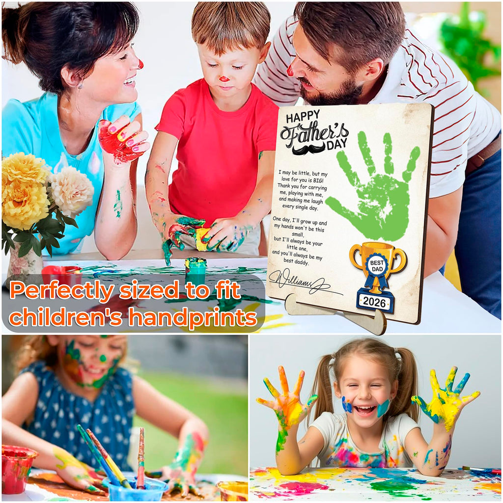 10" Best Dad Ever Hands Down Sign DIY Dad Gifts from Kids Handprint Kit with Acrylic Paint, Toddler Craft Birthday Gift Father's Day for Daddy, Papa Family Plaque with Daughter, Son Names HF90-D