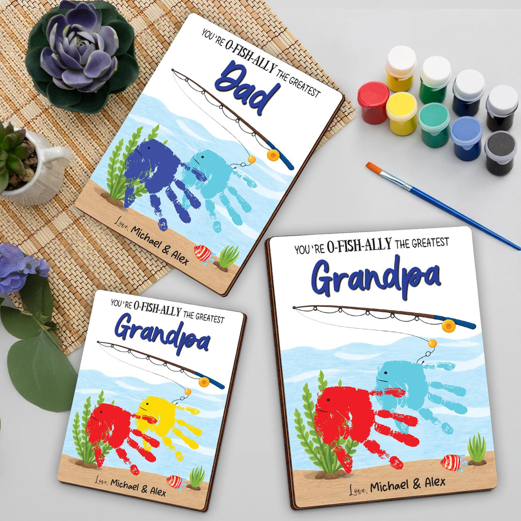 10" Best Dad Ever Hands Down Sign DIY Dad Gifts from Kids Handprint Kit with Acrylic Paint, Toddler Craft Birthday Gift Father's Day for Daddy, Papa Family Plaque with Daughter, Son Names HF90-D