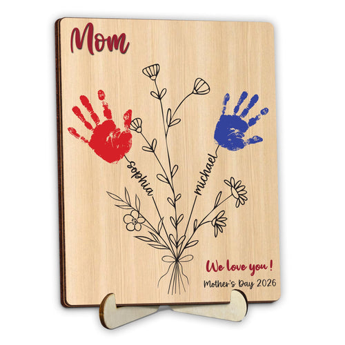 10" Best Dad Ever Hands Down Sign DIY Dad Gifts from Kids Handprint Kit with Acrylic Paint, Toddler Craft Birthday Gift Father's Day for Daddy, Papa Family Plaque with Daughter, Son Names HF90-D