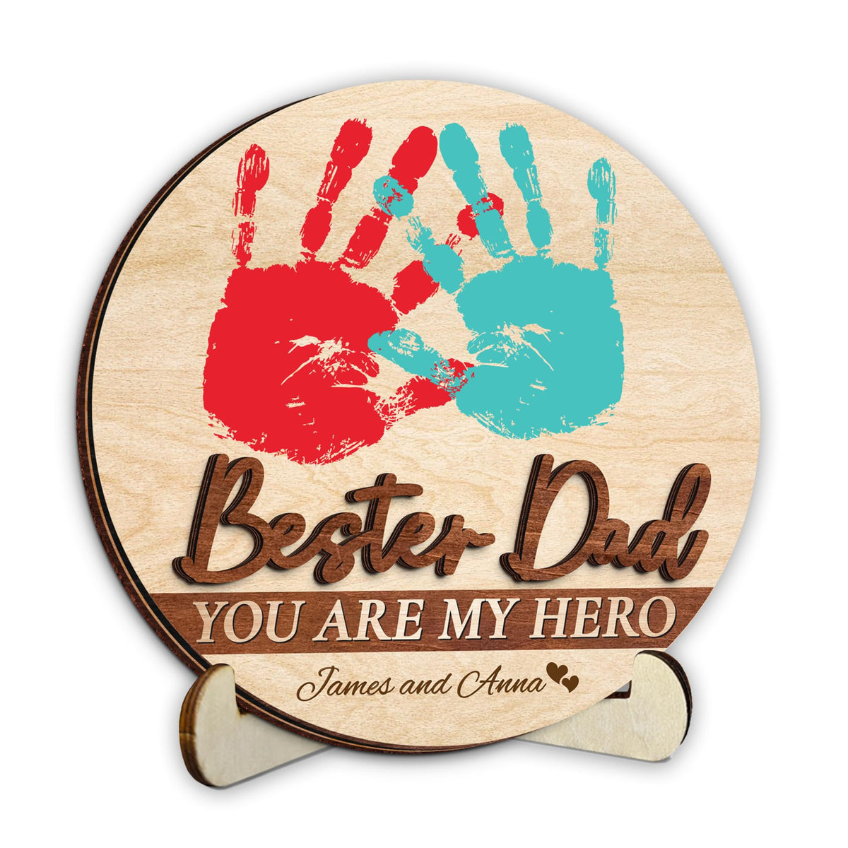 10" Best Dad Ever Hands Down Sign DIY Dad Gifts from Kids Handprint Kit with Acrylic Paint, Toddler Craft Birthday Gift Father's Day for Daddy, Papa Family Plaque with Daughter, Son Names HF90-D
