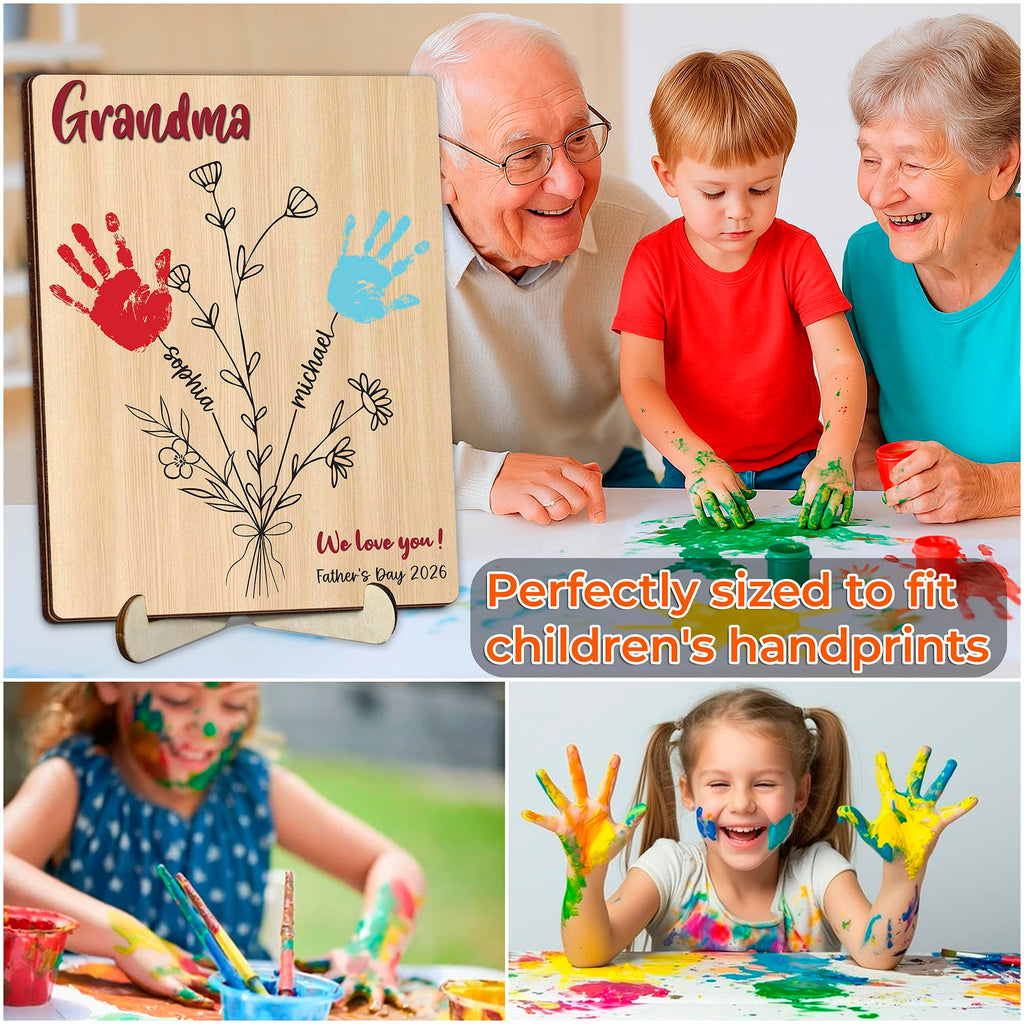 10" Best Dad Ever Hands Down Sign DIY Dad Gifts from Kids Handprint Kit with Acrylic Paint, Toddler Craft Birthday Gift Father's Day for Daddy, Papa Family Plaque with Daughter, Son Names HF90-D