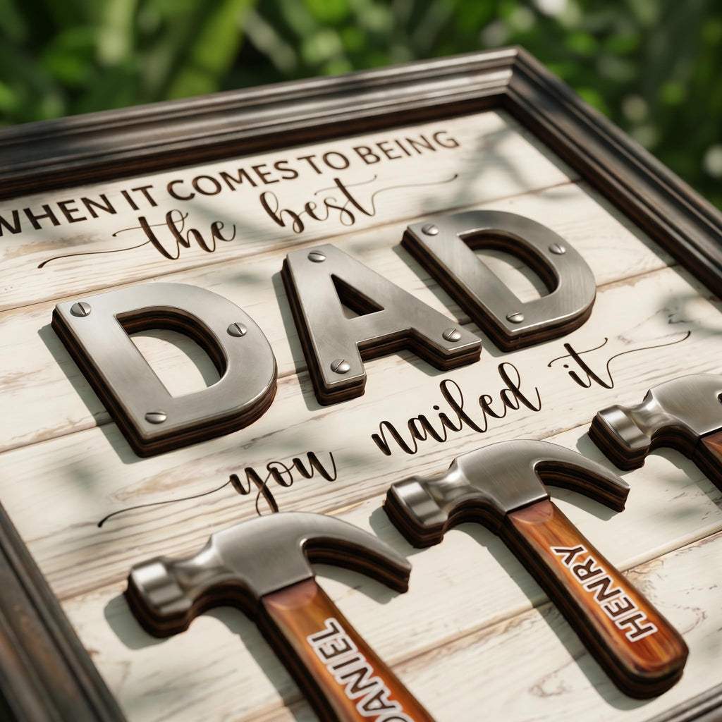 10" Best Dad Ever Hands Down Sign DIY Dad Gifts from Kids Handprint Kit with Acrylic Paint, Toddler Craft Birthday Gift Father's Day for Daddy, Papa Family Plaque with Daughter, Son Names HF90-D