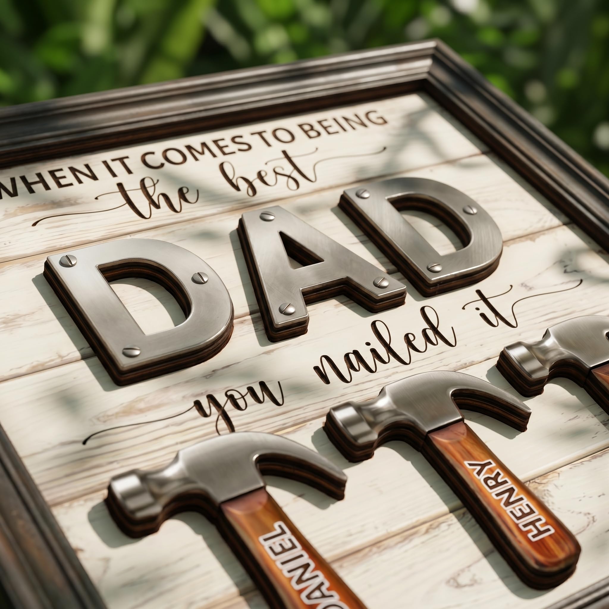 10" Best Dad Ever Hands Down Sign DIY Dad Gifts from Kids Handprint Kit with Acrylic Paint, Toddler Craft Birthday Gift Father's Day for Daddy, Papa Family Plaque with Daughter, Son Names HF90-D