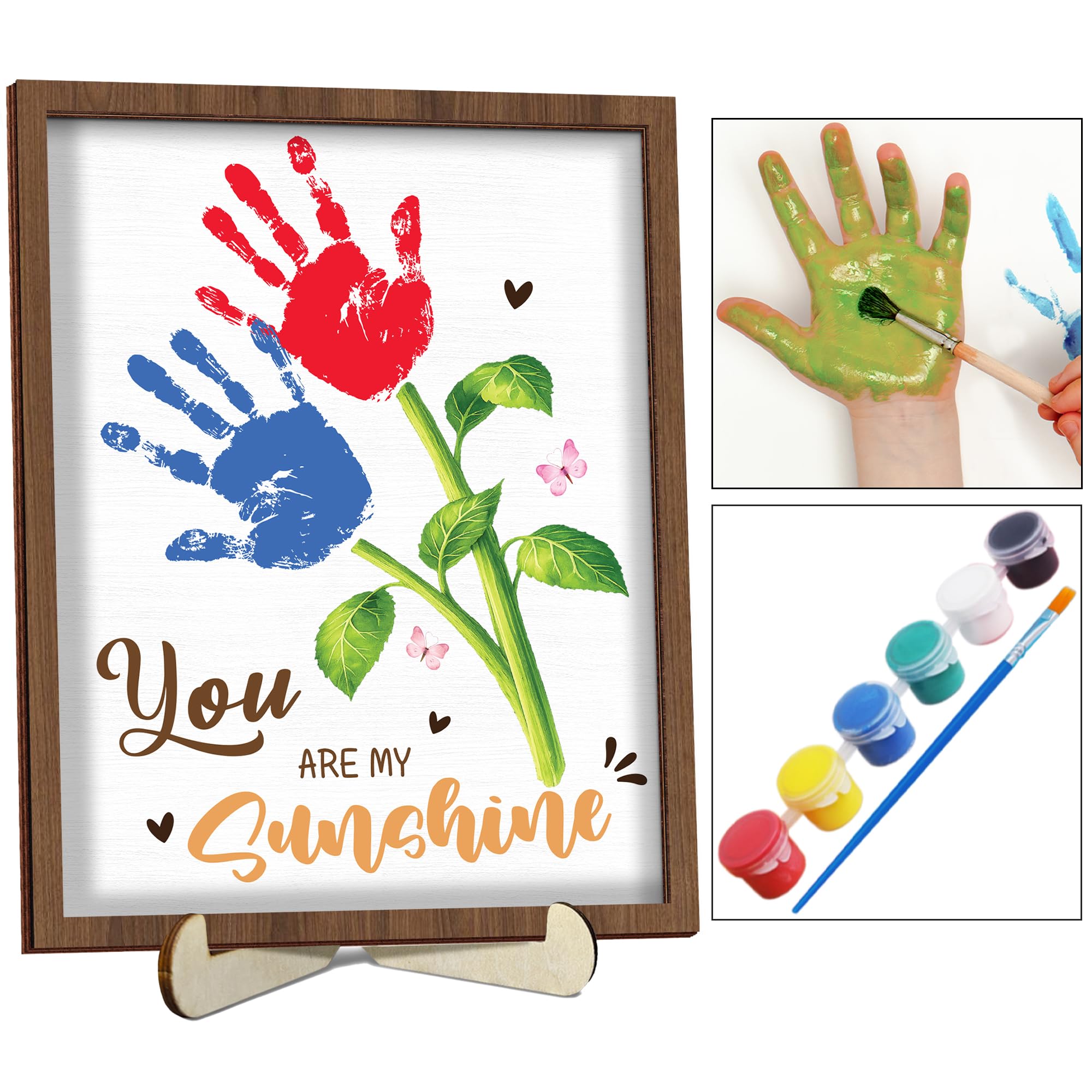 10" Best Dad Ever Hands Down Sign DIY Dad Gifts from Kids Handprint Kit with Acrylic Paint, Toddler Craft Birthday Gift Father's Day for Daddy, Papa Family Plaque with Daughter, Son Names HF90-D