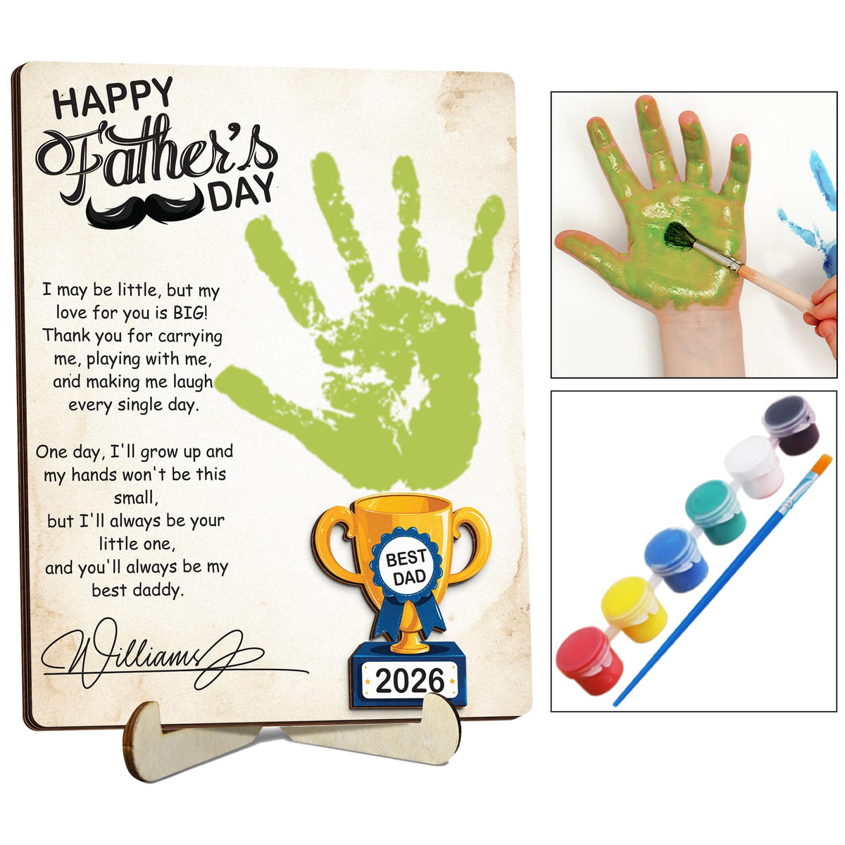 10" Best Dad Ever Hands Down Sign DIY Dad Gifts from Kids Handprint Kit with Acrylic Paint, Toddler Craft Birthday Gift Father's Day for Daddy, Papa Family Plaque with Daughter, Son Names HF90-D