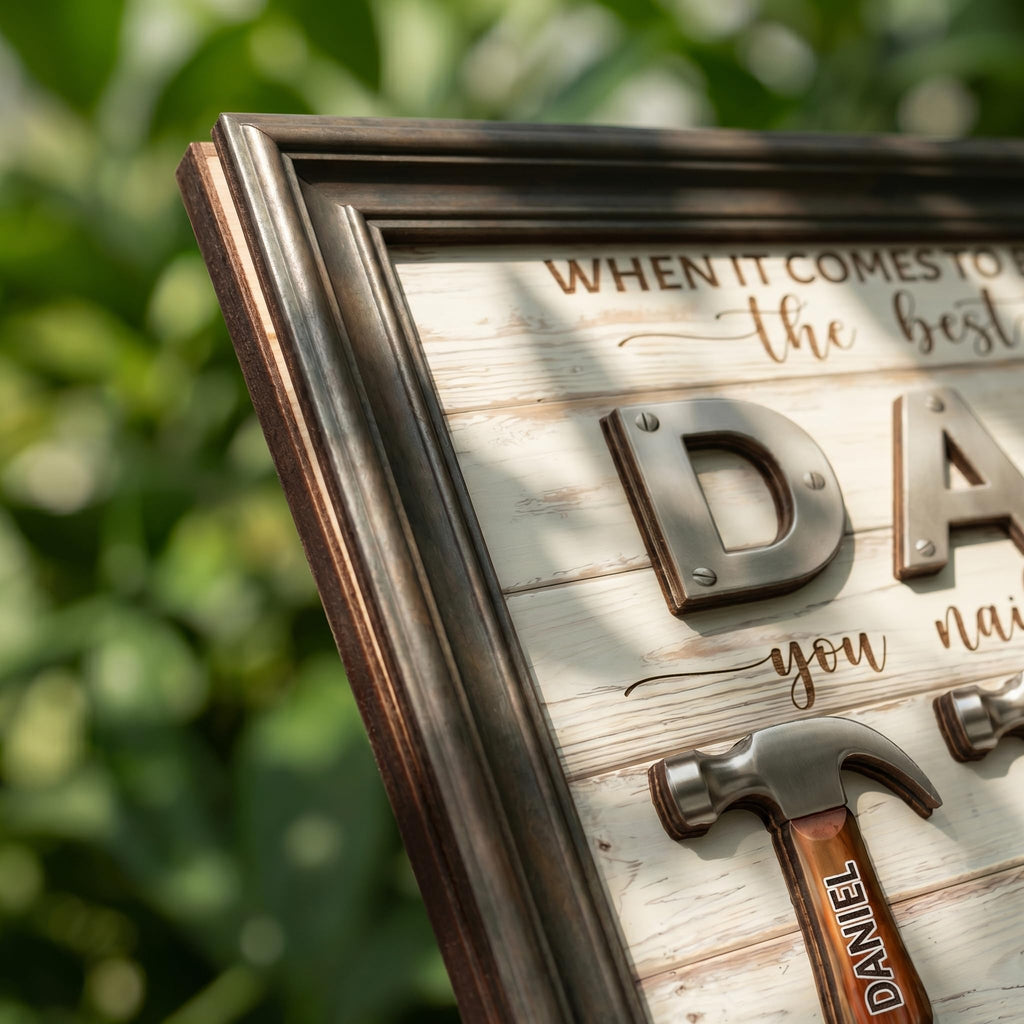 10" Best Dad Ever Hands Down Sign DIY Dad Gifts from Kids Handprint Kit with Acrylic Paint, Toddler Craft Birthday Gift Father's Day for Daddy, Papa Family Plaque with Daughter, Son Names HF90-D