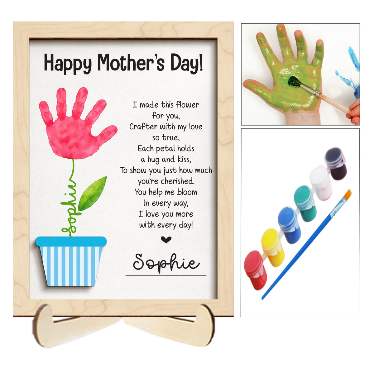10" Best Dad Ever Hands Down Sign DIY Dad Gifts from Kids Handprint Kit with Acrylic Paint, Toddler Craft Birthday Gift Father's Day for Daddy, Papa Family Plaque with Daughter, Son Names HF90-D