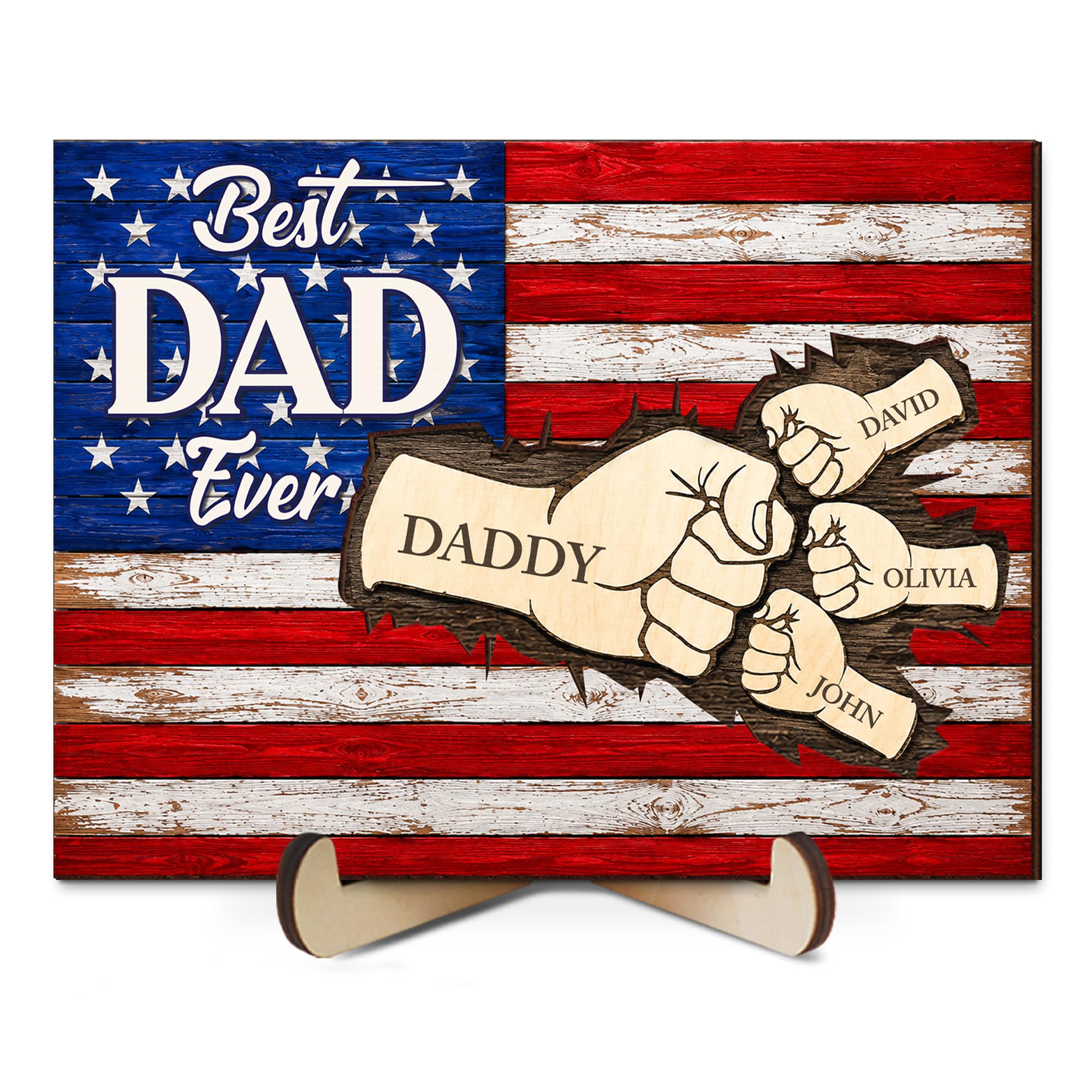 10" Best Dad Ever Hands Down Sign DIY Dad Gifts from Kids Handprint Kit with Acrylic Paint, Toddler Craft Birthday Gift Father's Day for Daddy, Papa Family Plaque with Daughter, Son Names HF90-D